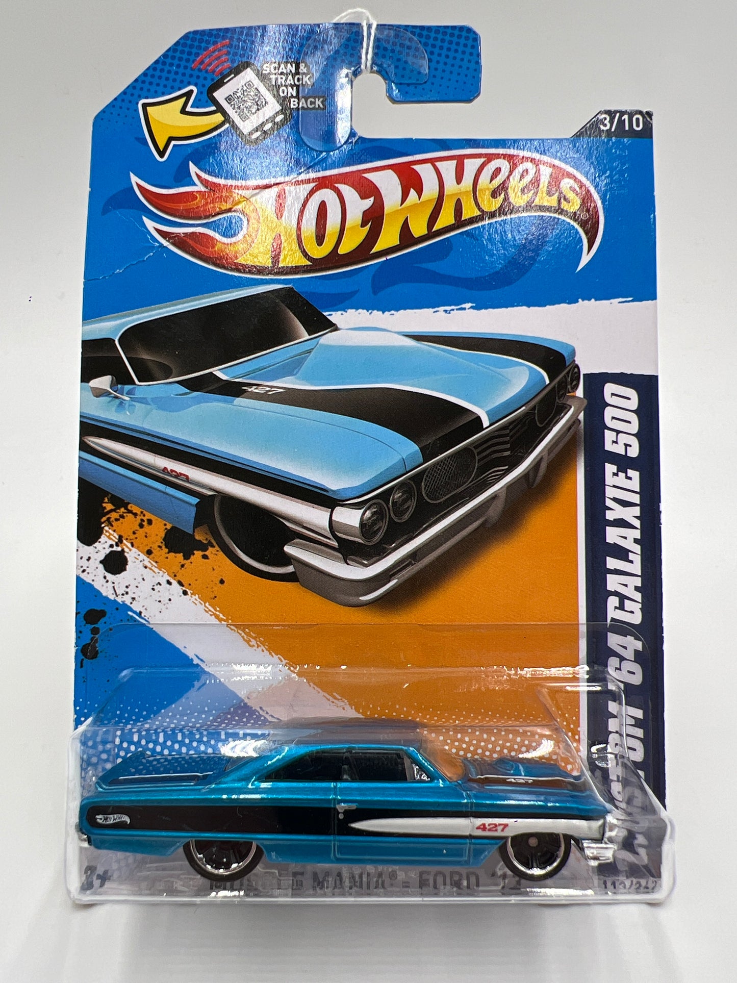 2012 Hot Wheels Muscle Mania Ford #113 Custom 64 Galaxie 500 Blue Bad Card 21D