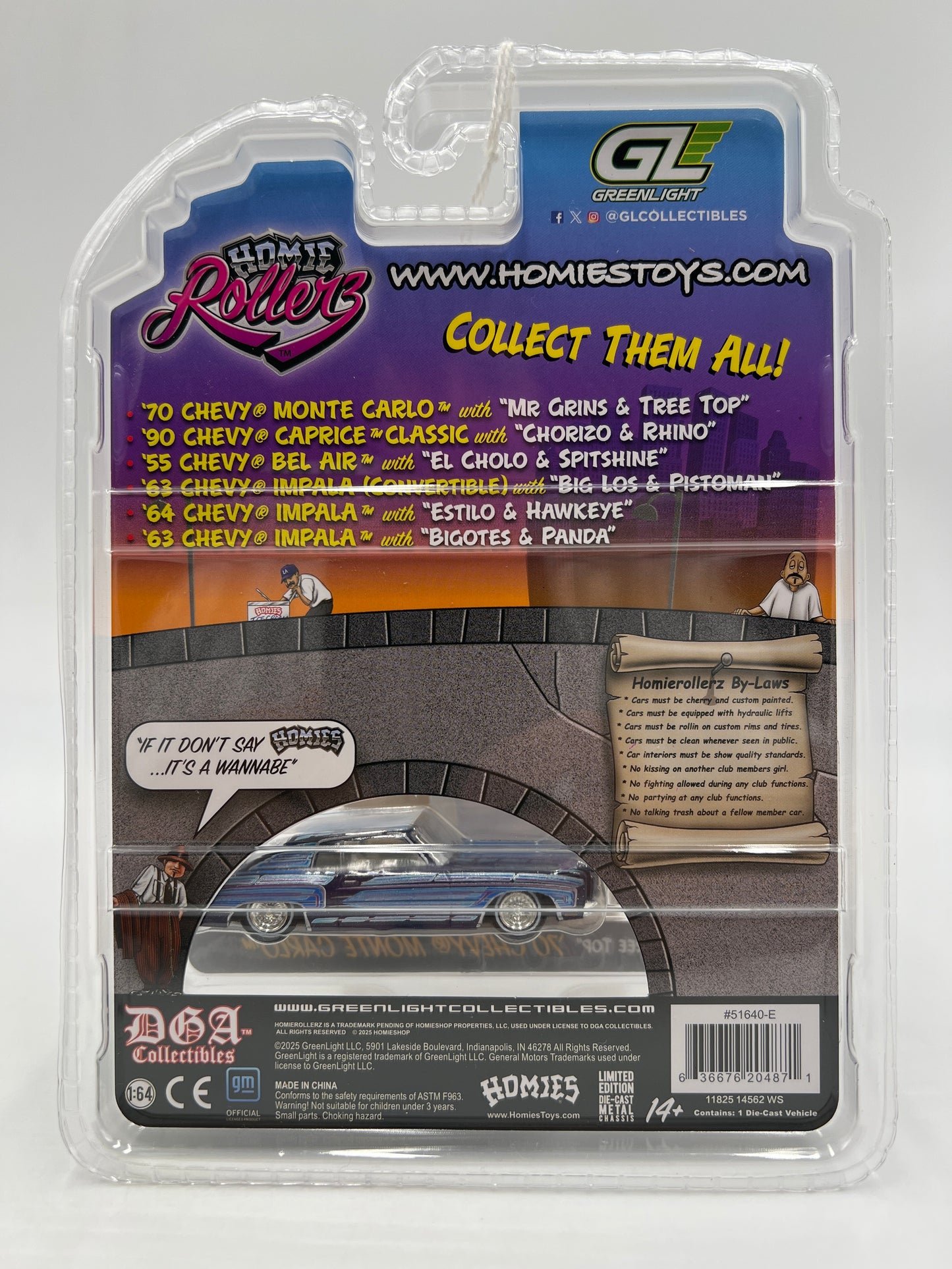 Greenlight x DGA Homie Rollerz 70 Chevy Monte Carlo Blue/Purple & Mr Grins/Tree Top 222C