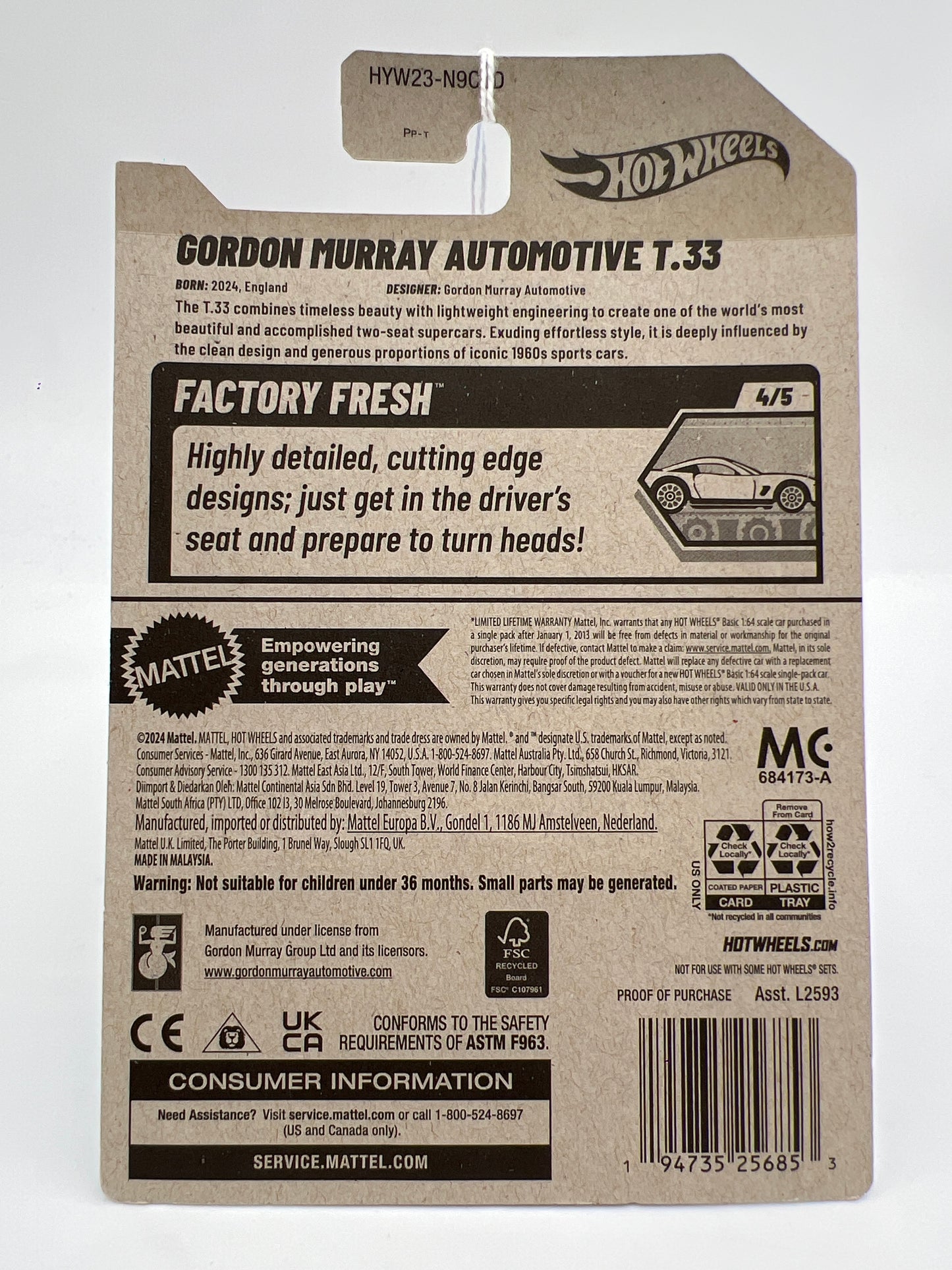 2025 Hot Wheels D Case #90 Gordon Murray Automotive T.33 Silver 67F