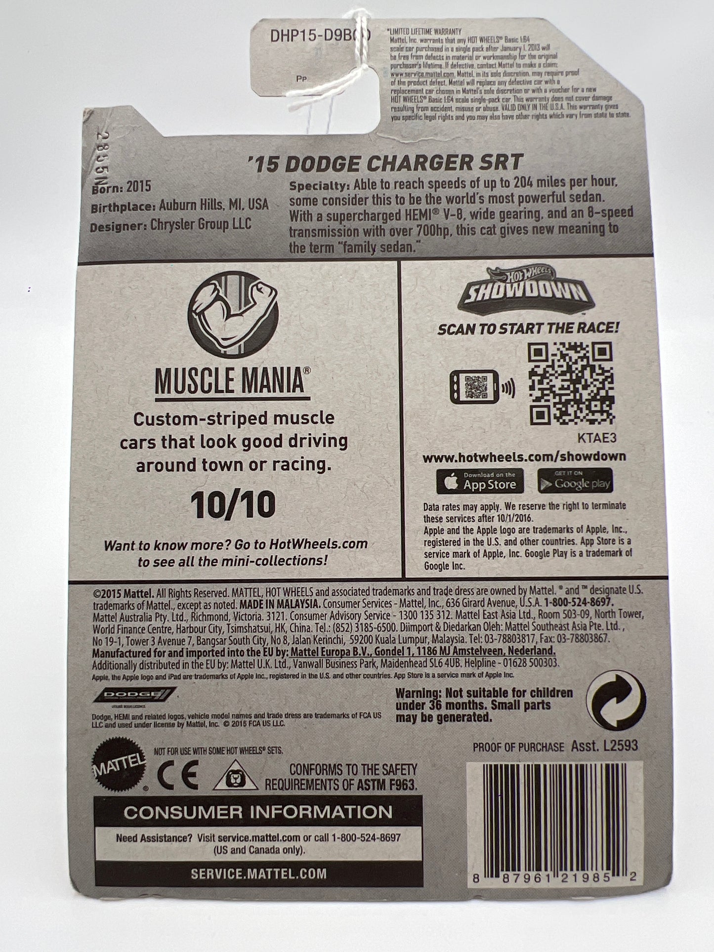 2016 Hot Wheels Muscle Mania #130 15 Dodge Charger SRT Red 46E