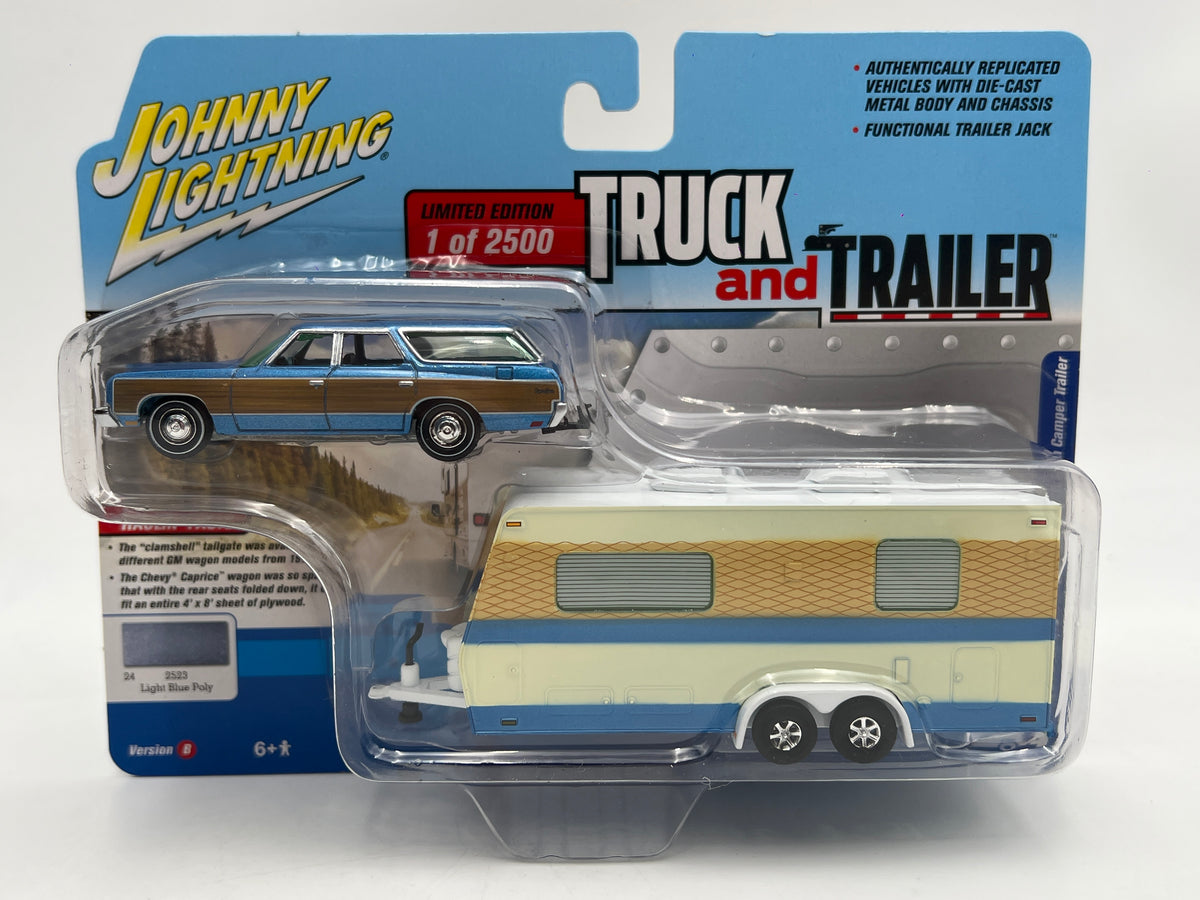 Johnny Lightning Truck And Trailer R1 Version B 1973 Chevy Caprice Wagon W/Camper Trailer