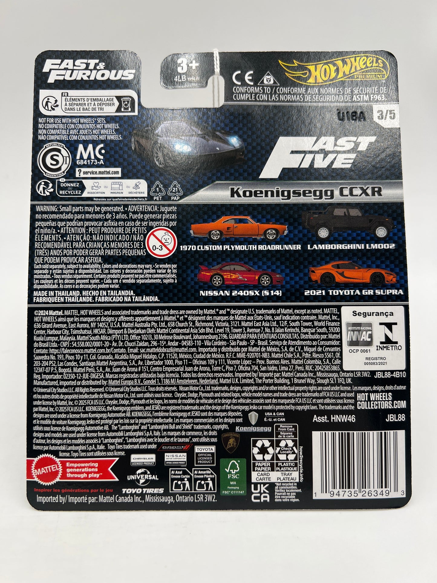 2025 Hot Wheels Premium Fast & Furious #3 Koenigsegg CCXR 246K