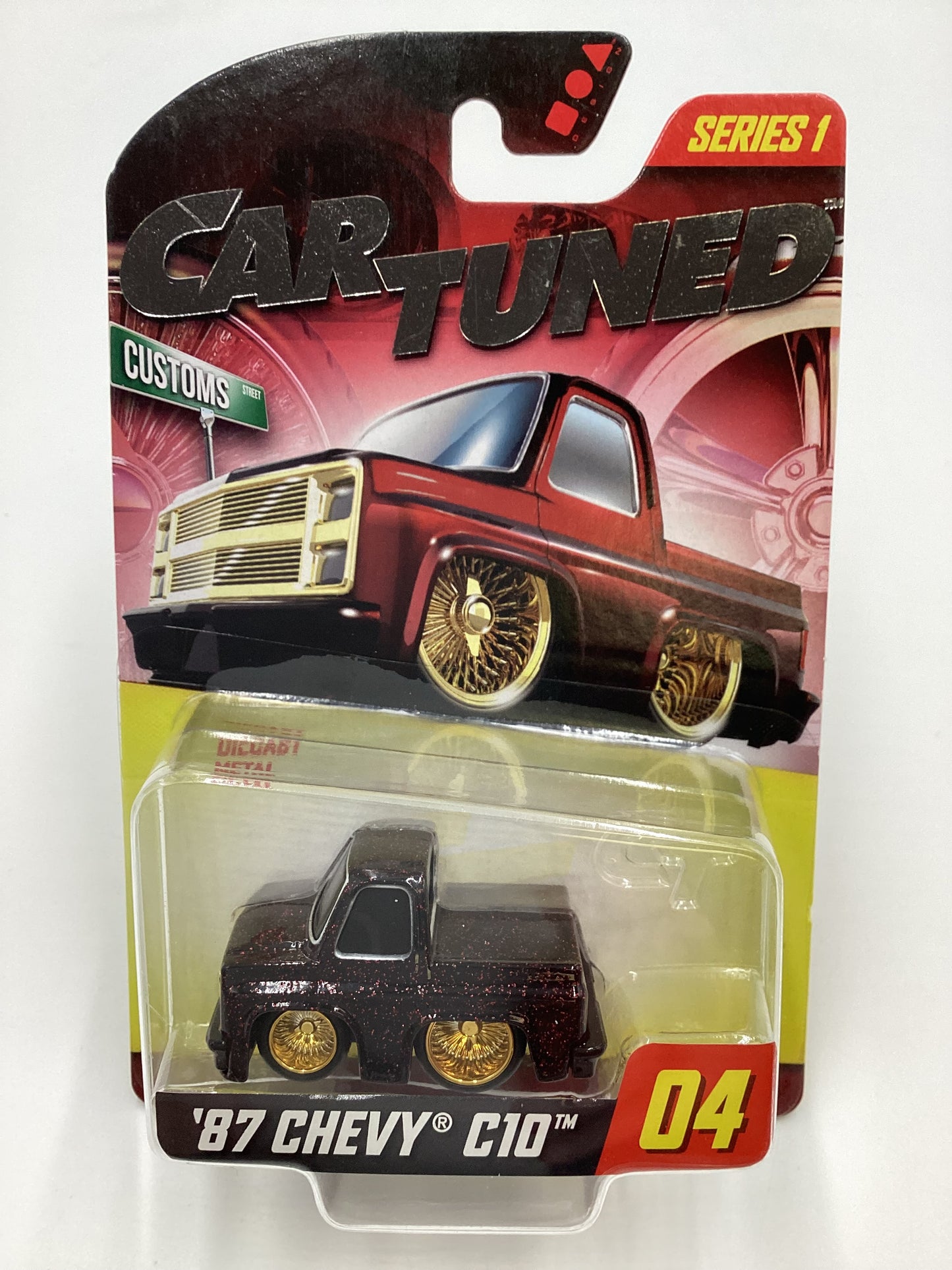 2024 Car Tuned Series 1 #04 87 Chevy C10 Black / Red Metal Flake Walgreens Exclusive with protector