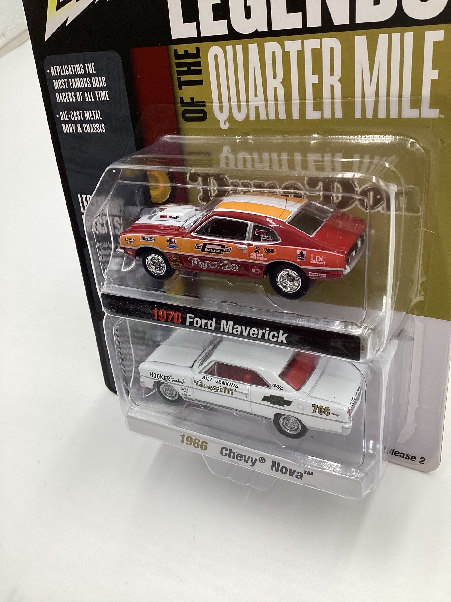Johnny Lightning Legends of the Quarter Mile Release 2 Version A 1970 Ford Maverick Dino Don 1966 Chevy Nova Grumpys Toy 231B