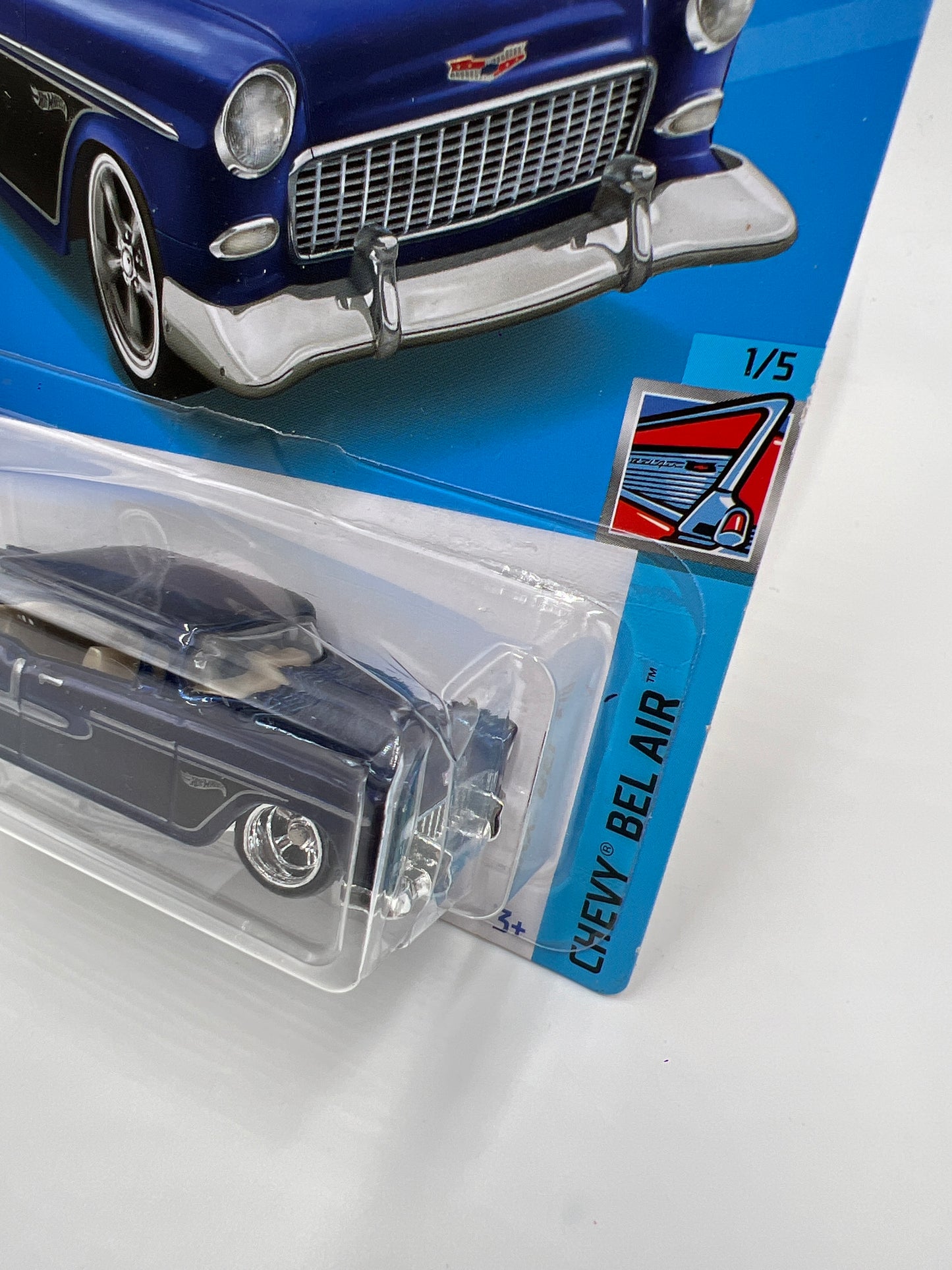 2022 Hot Wheels Super Treasure Hunt #20 55 Chevy Blue W/Protector Blister Not Perfect