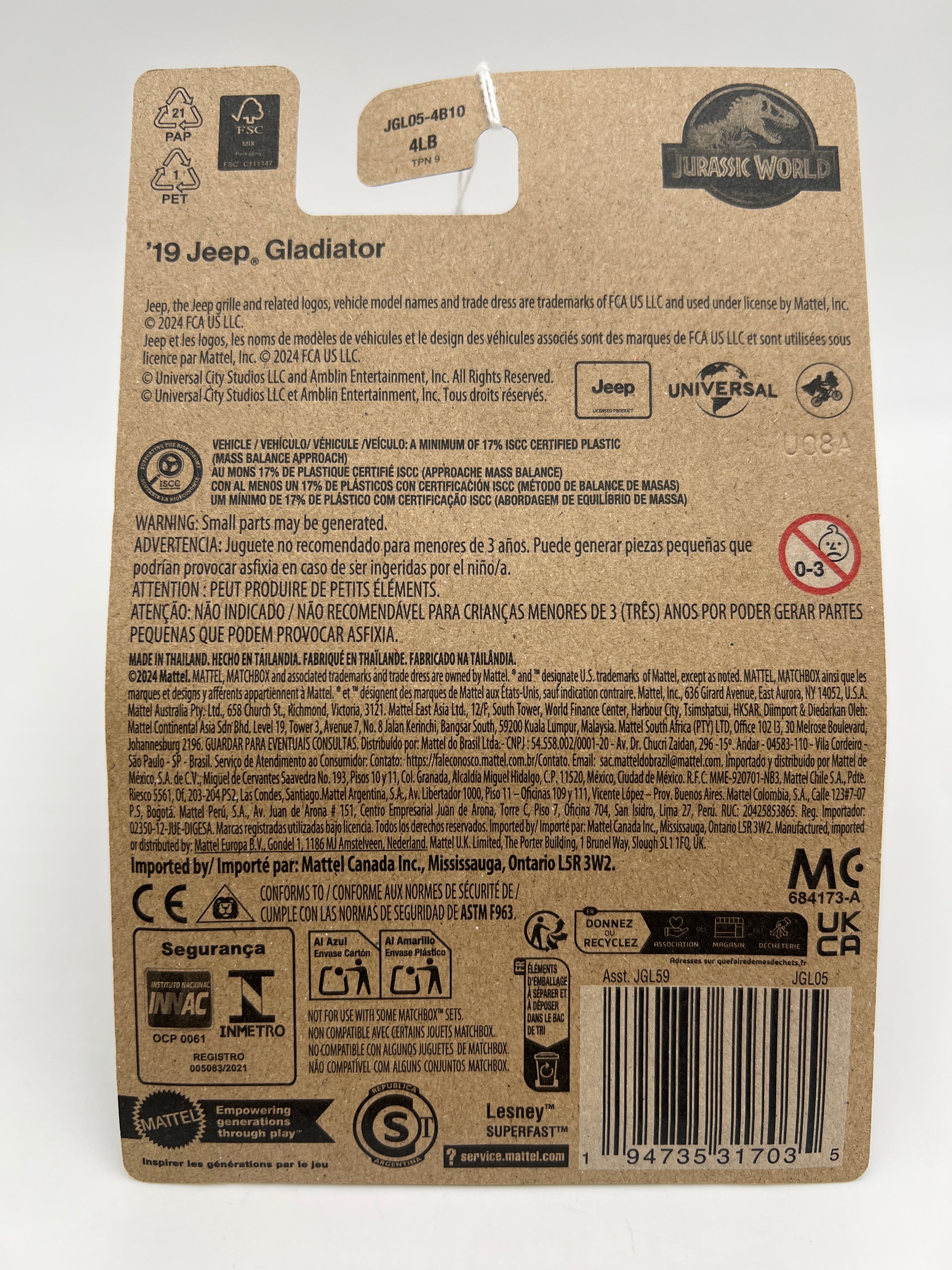 2025 Matchbox Jurassic World Rebirth 19 Jeep Gladiator 161H