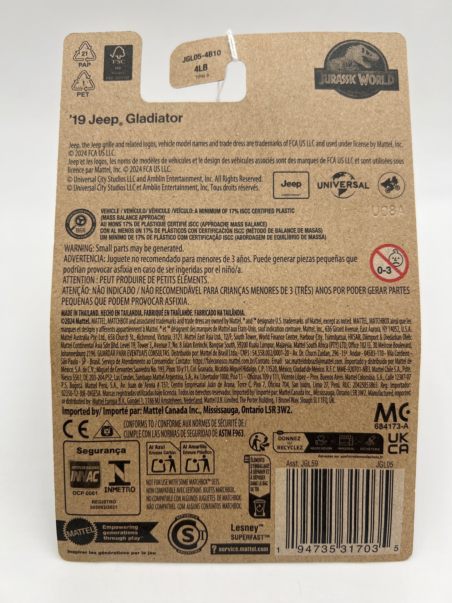 2025 Matchbox Jurassic World Rebirth 19 Jeep Gladiator 161H