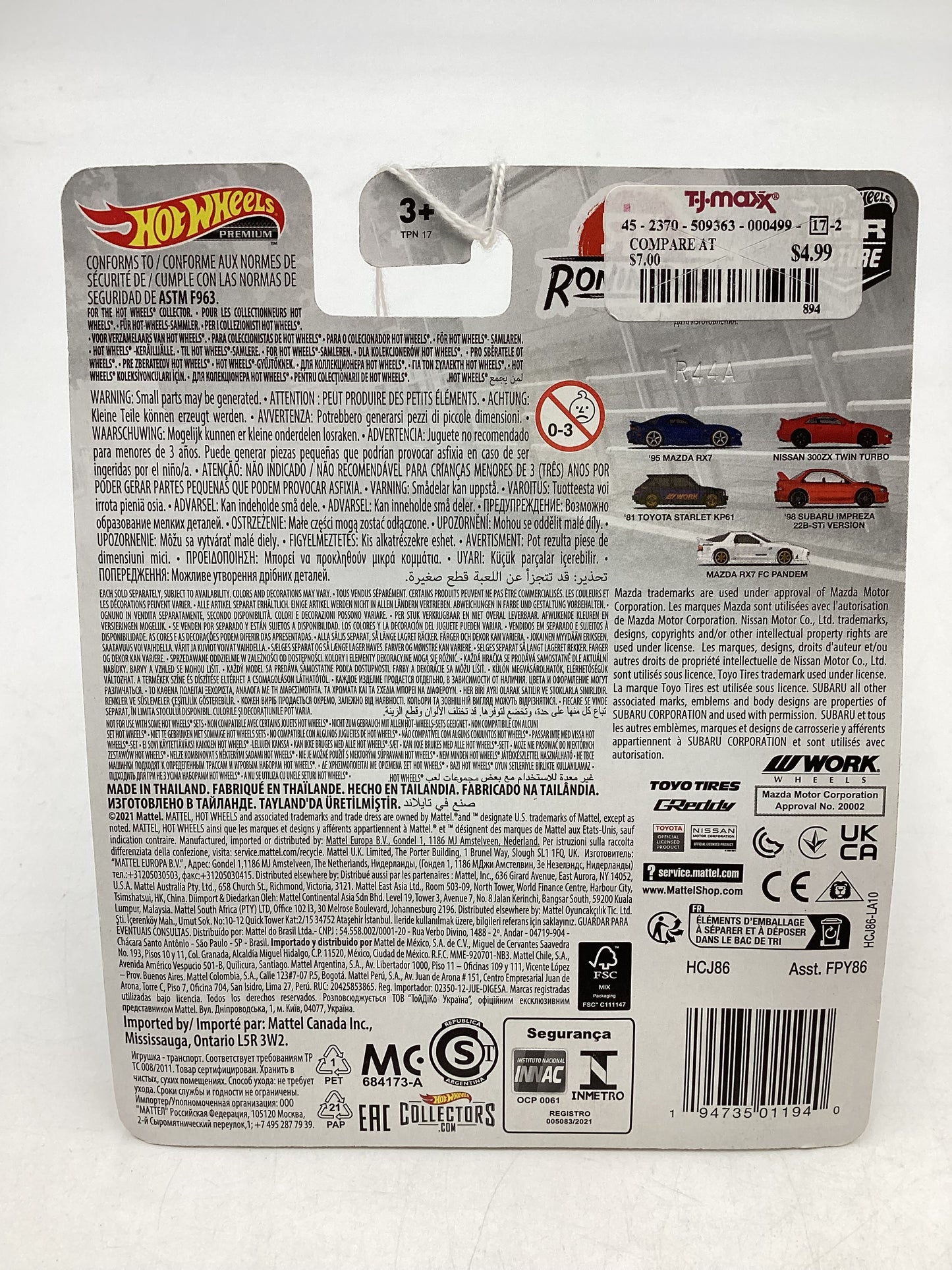 Hot wheels Ronin Run 5/5 Mazda RX-7 FC Pandem White 244E