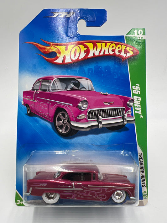 2009 Hot Wheels Super Treasure Hunt #52 55 Chevy Pink W/Protector