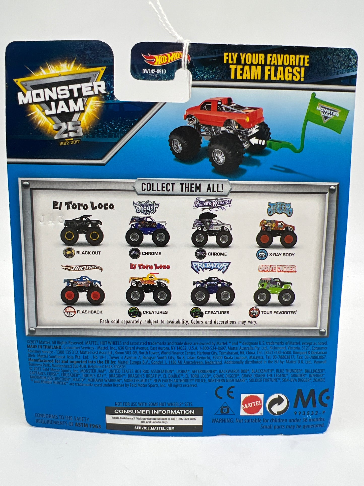 Hot Wheels Monster Jam 25th Anniversary CHASE Black Out El Toro Loco W/Team Flag