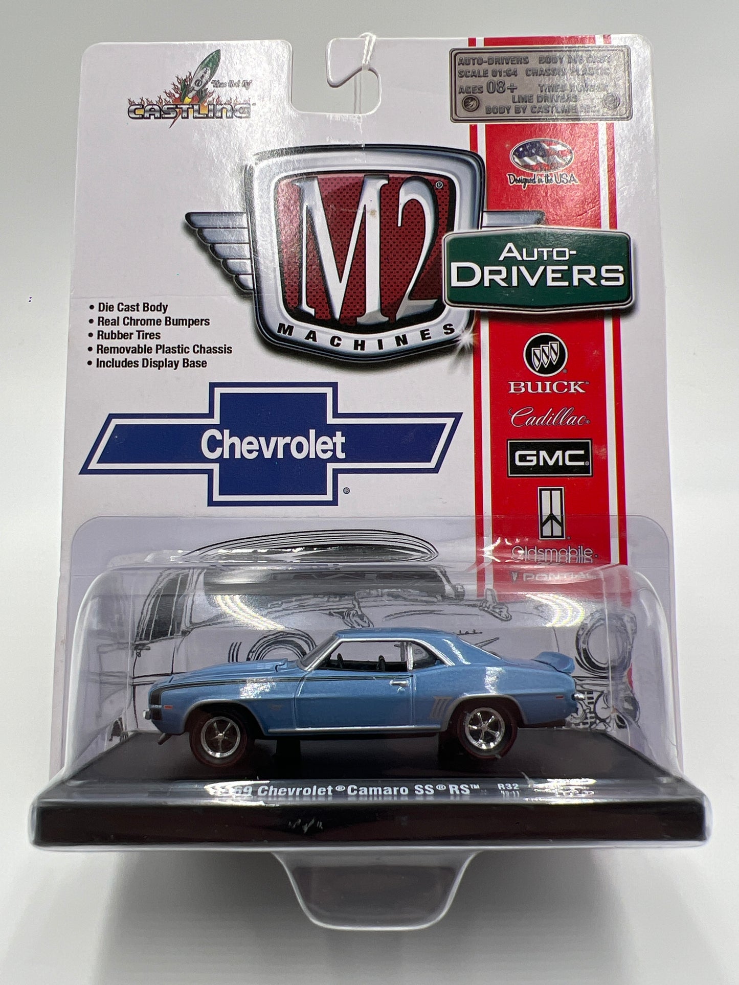 M2 Machines Auto Drivers 1969 Chevrolet Camaro SS RS Blue R32 189B