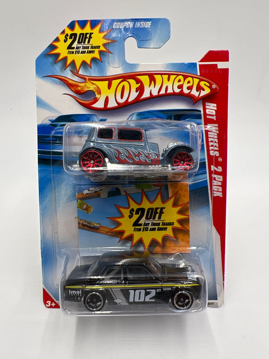 2009 Hot Wheels 2 Pack Datsun Bluebird 510 & 32 Ford Vicky W/Protector Bad Card/Blister