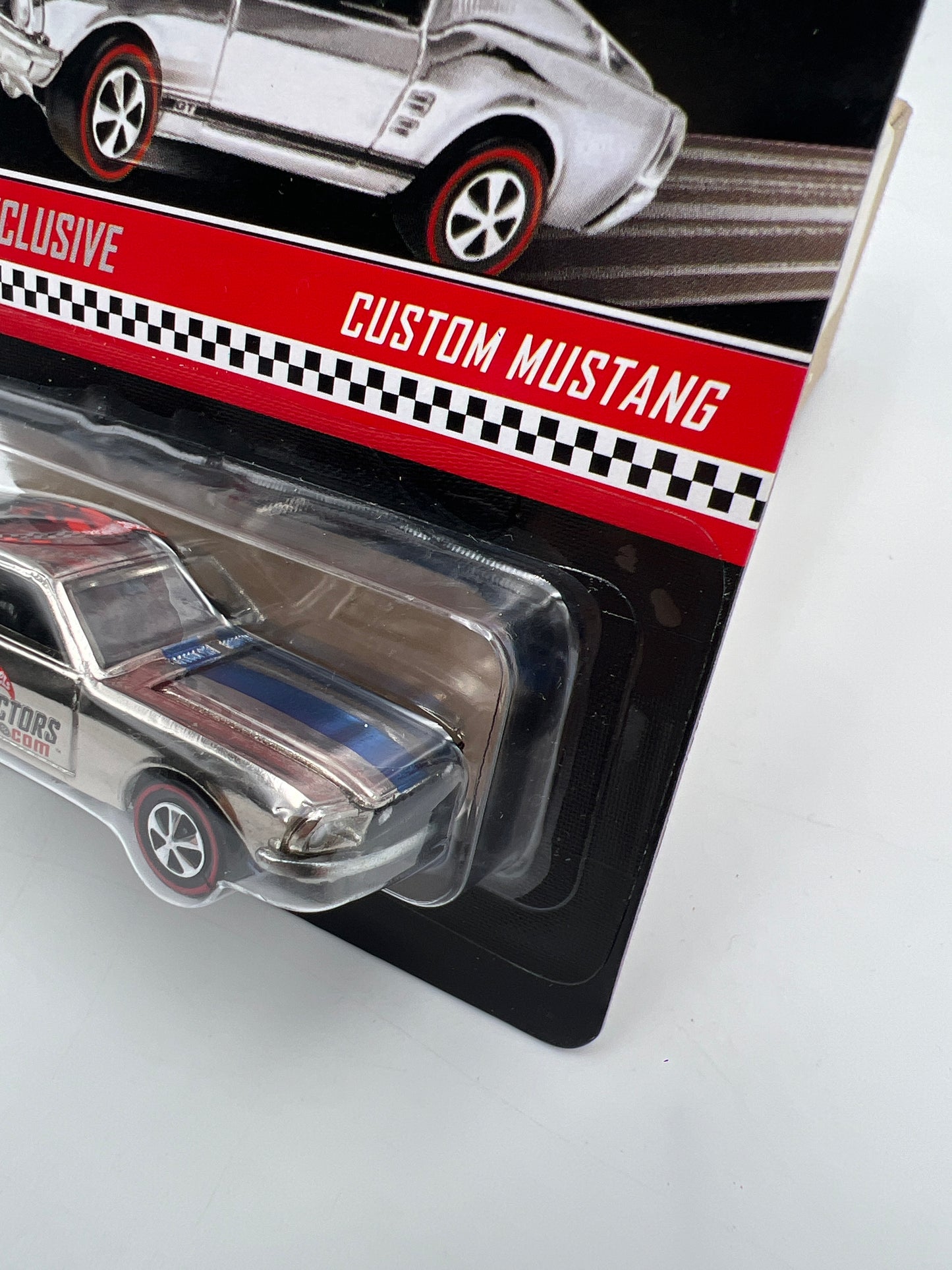 2003 Hot Wheels RLC Club Exclusive Custom Mustang Chrome/Blue Stripes W/Protector