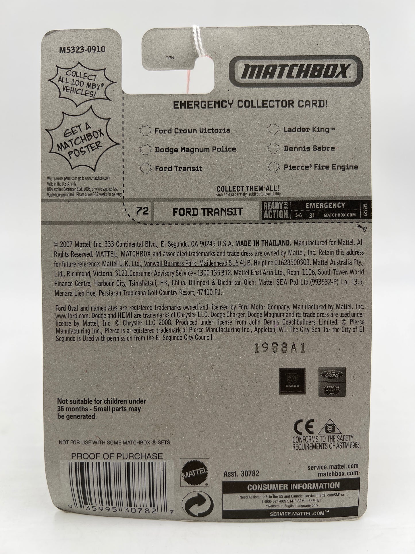 Matchbox Emergency #72 Ford Transit SWAT Black Blister Not Perfect