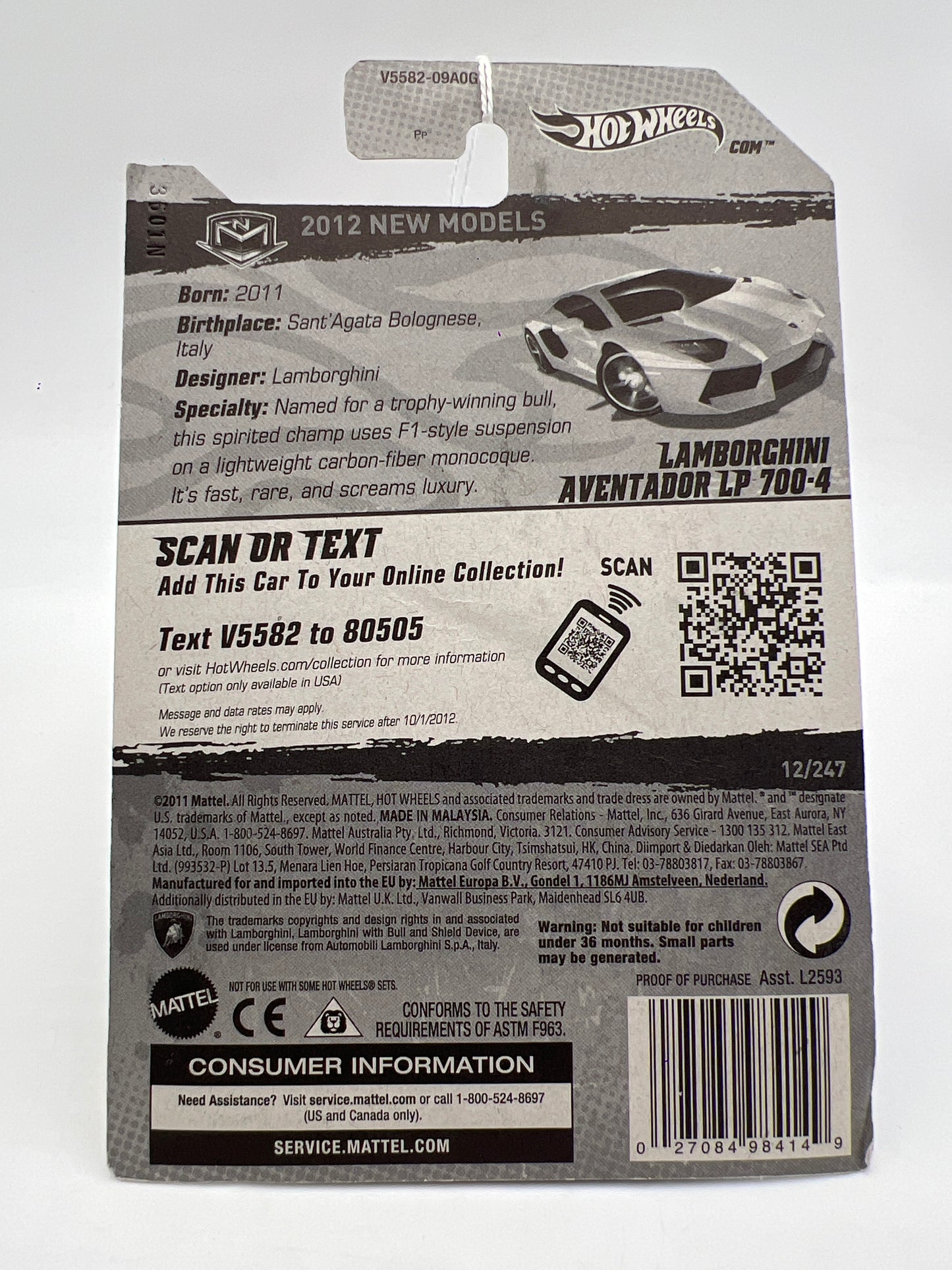 2012 Hot Wheels New Models #12 Lamborghini Aventador Silver 101B