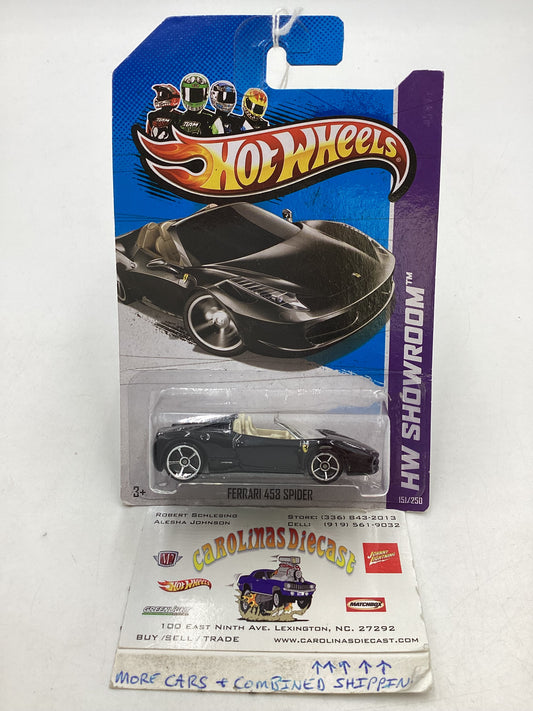 2013 Hot wheels #151 Ferrari 458 Spider Black *Card Not Perfect* SR
