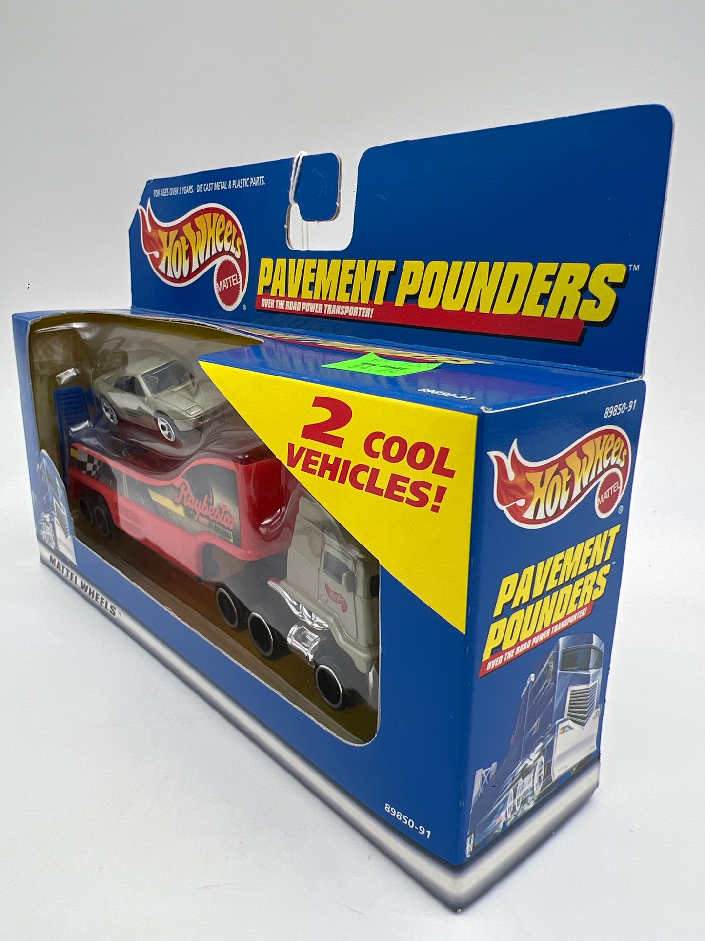 Hot Wheels Pavement Pounders Ferrari 348 Silver W/Raybestos Transporter Truck
