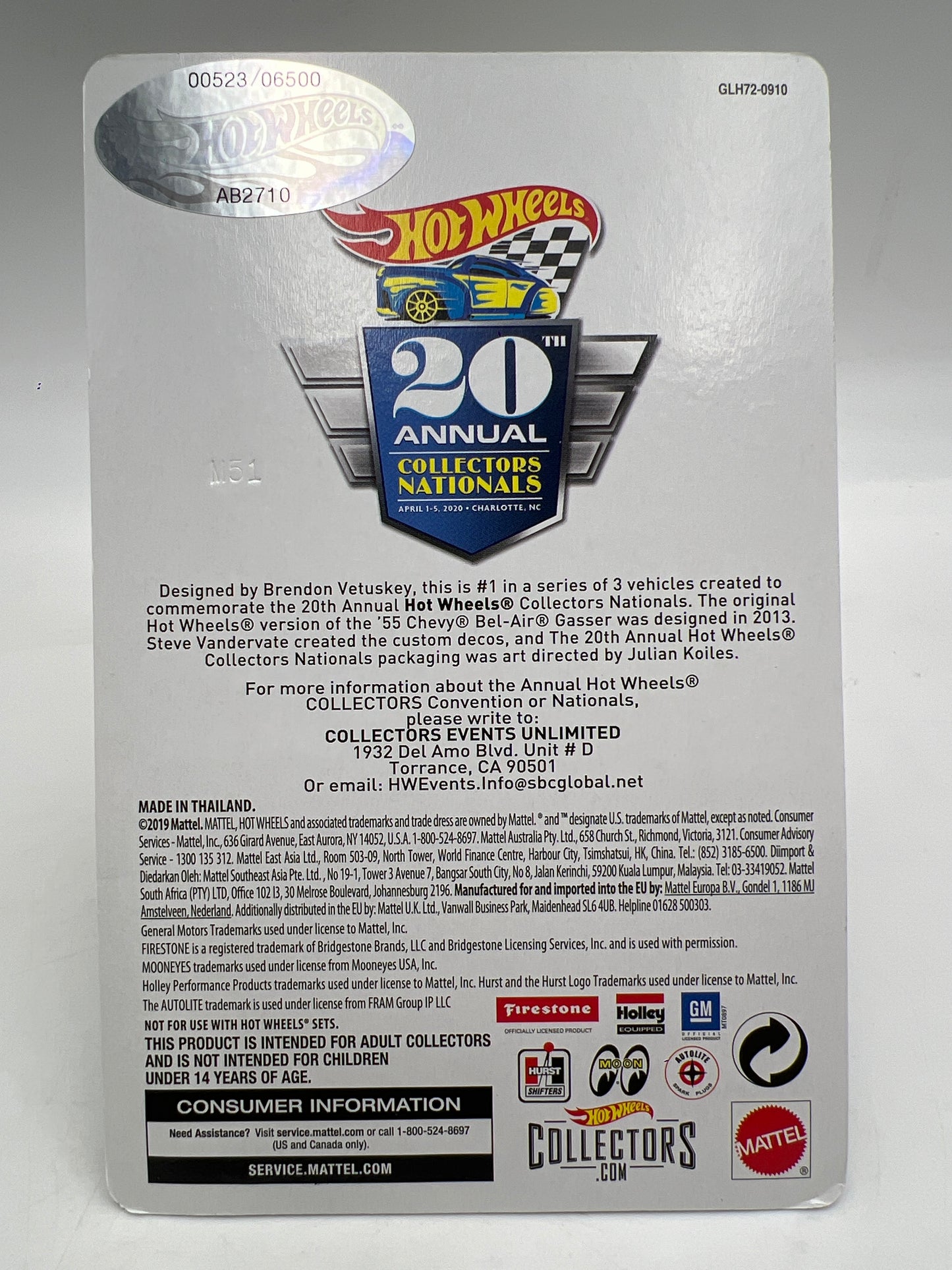 2020 Hot Wheels 20th Annual Collectors Nationals #523/9000 55 Chevy Bel Air Gasser W/Protector