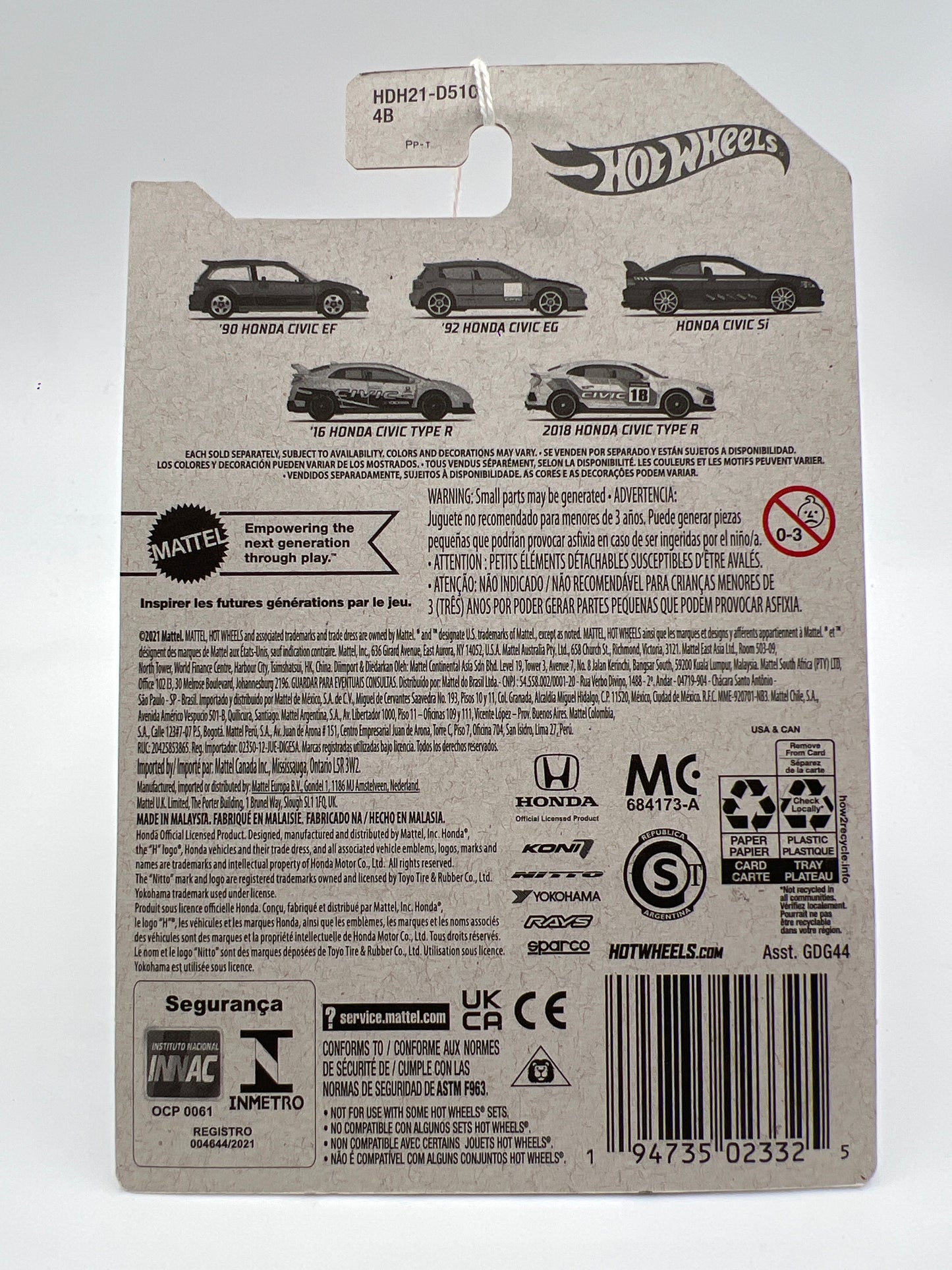 2022 Hot Wheels Honda Civic Anniversary Series #3 Honda Civic Si Red (Cracked Blister) 155E