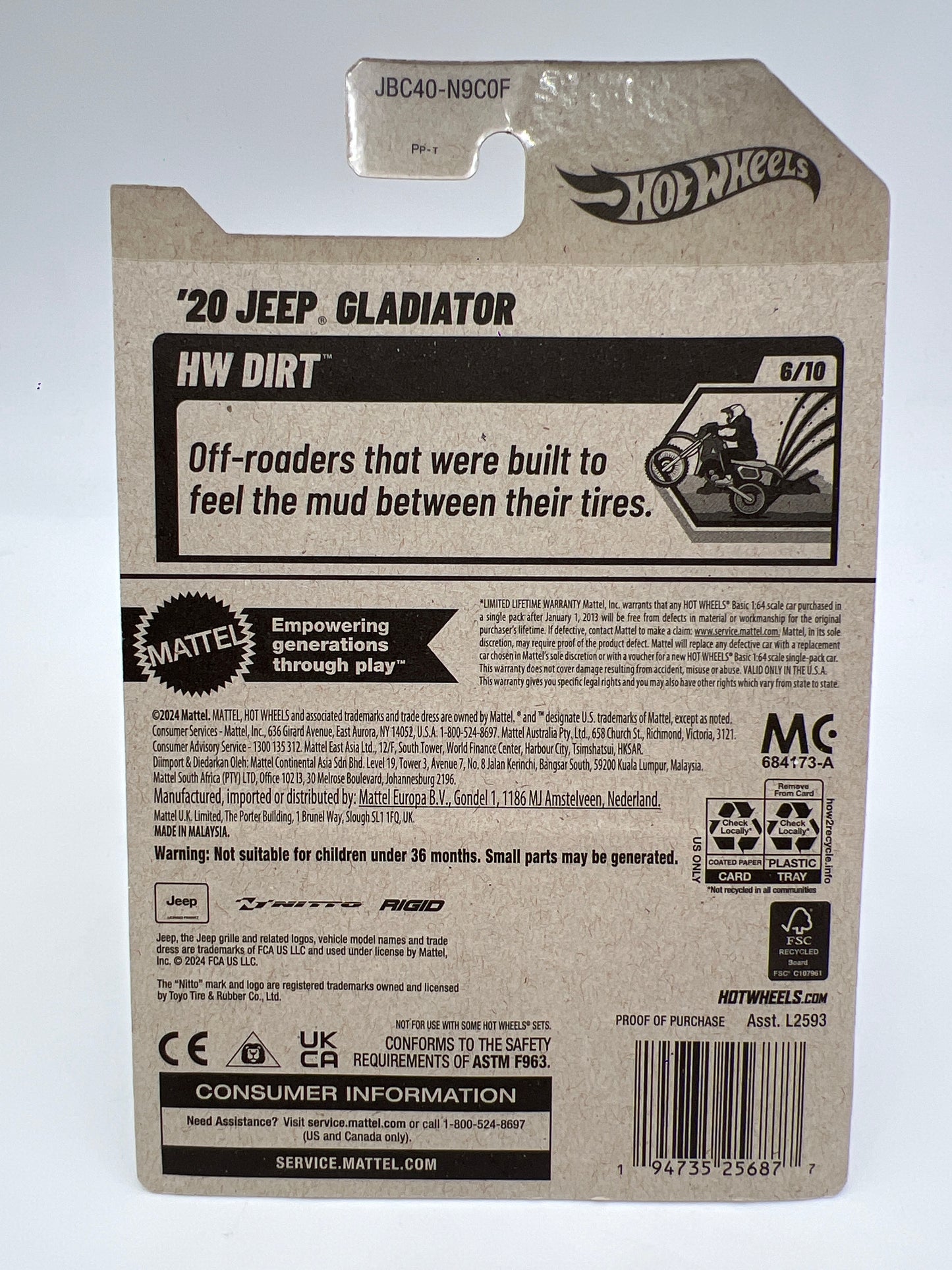 2025 Hot Wheels Super Treasure Hunt #130 20 Jeep Gladiator Nitto W/Protector Cracked Blister/J Hook Crease