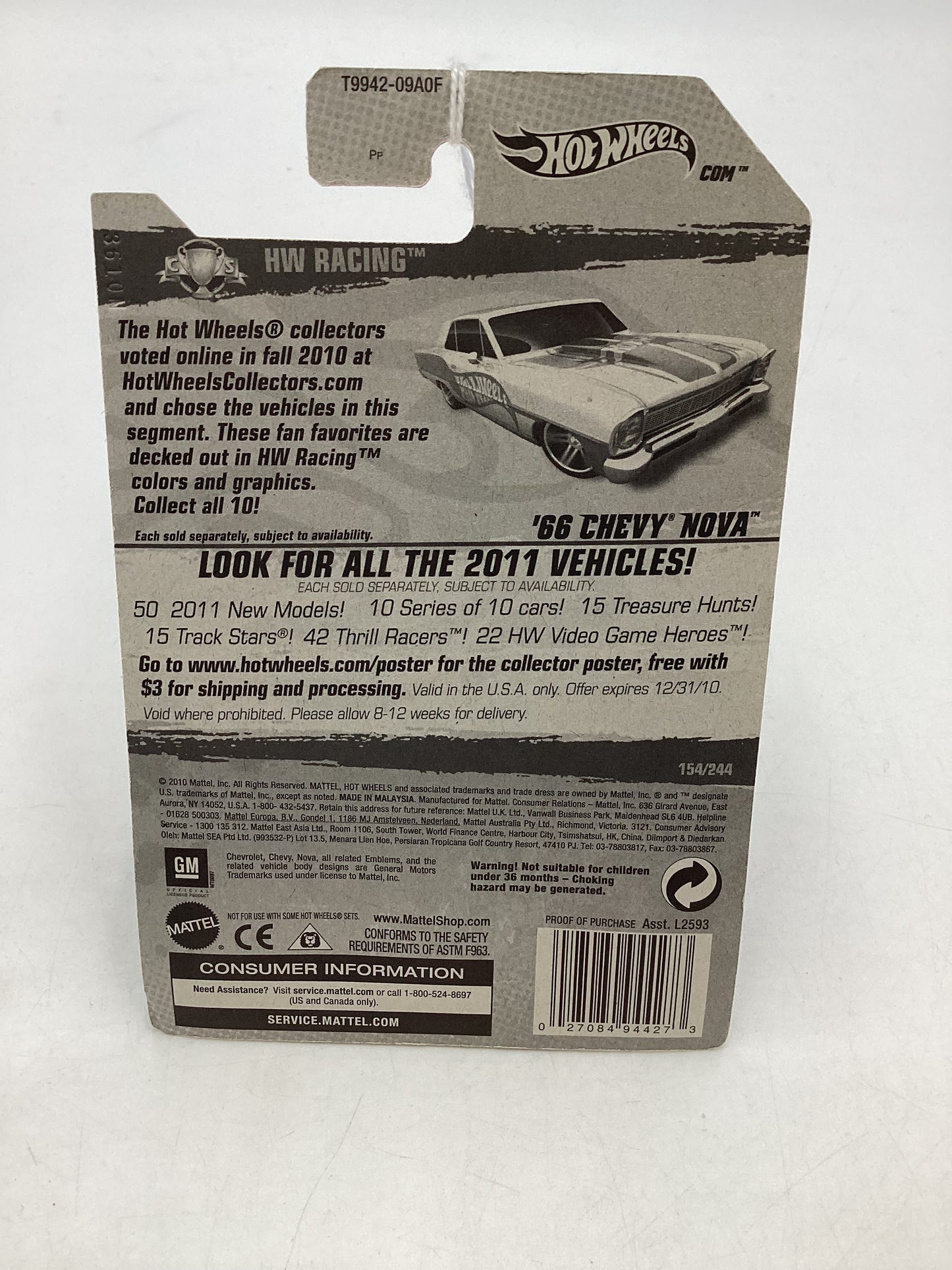 2011 Hot Wheels #154 66 Chevy Nova White