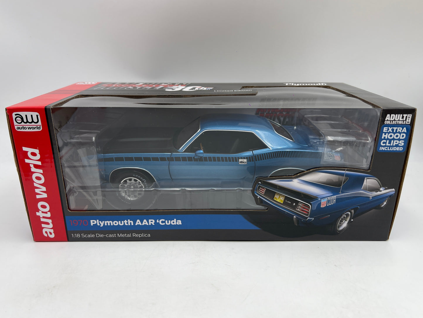 Auto World 1:18 Scale American Muscle 30th Anniversary 1970 Plymouth AAR Cuda Blue VHTF