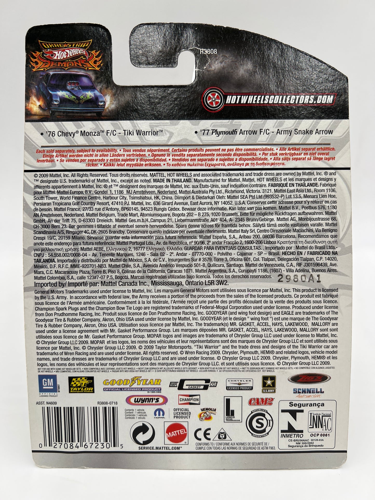 Hot Wheels Drag Strip Demons #8 76 Chevy Monza F/C Tiki Warrior W/Protector