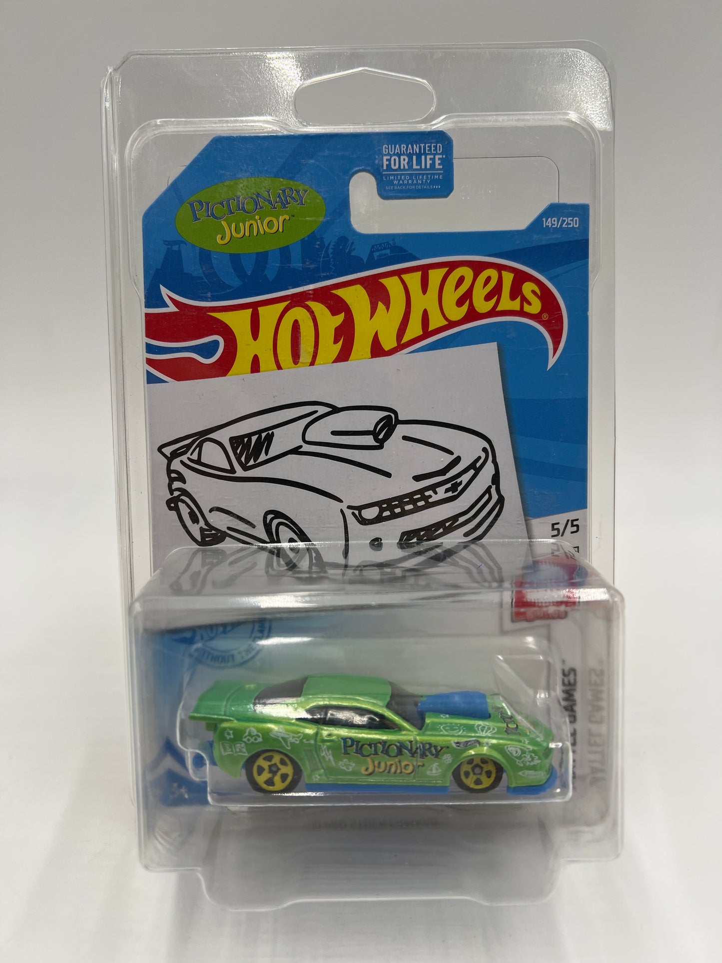 2019 Hot Wheels Kroger Exclusive #149 10 Pro Stock Camaro Green/Yellow Pictionary Sketch Card W/Protectors Cracked Blisters