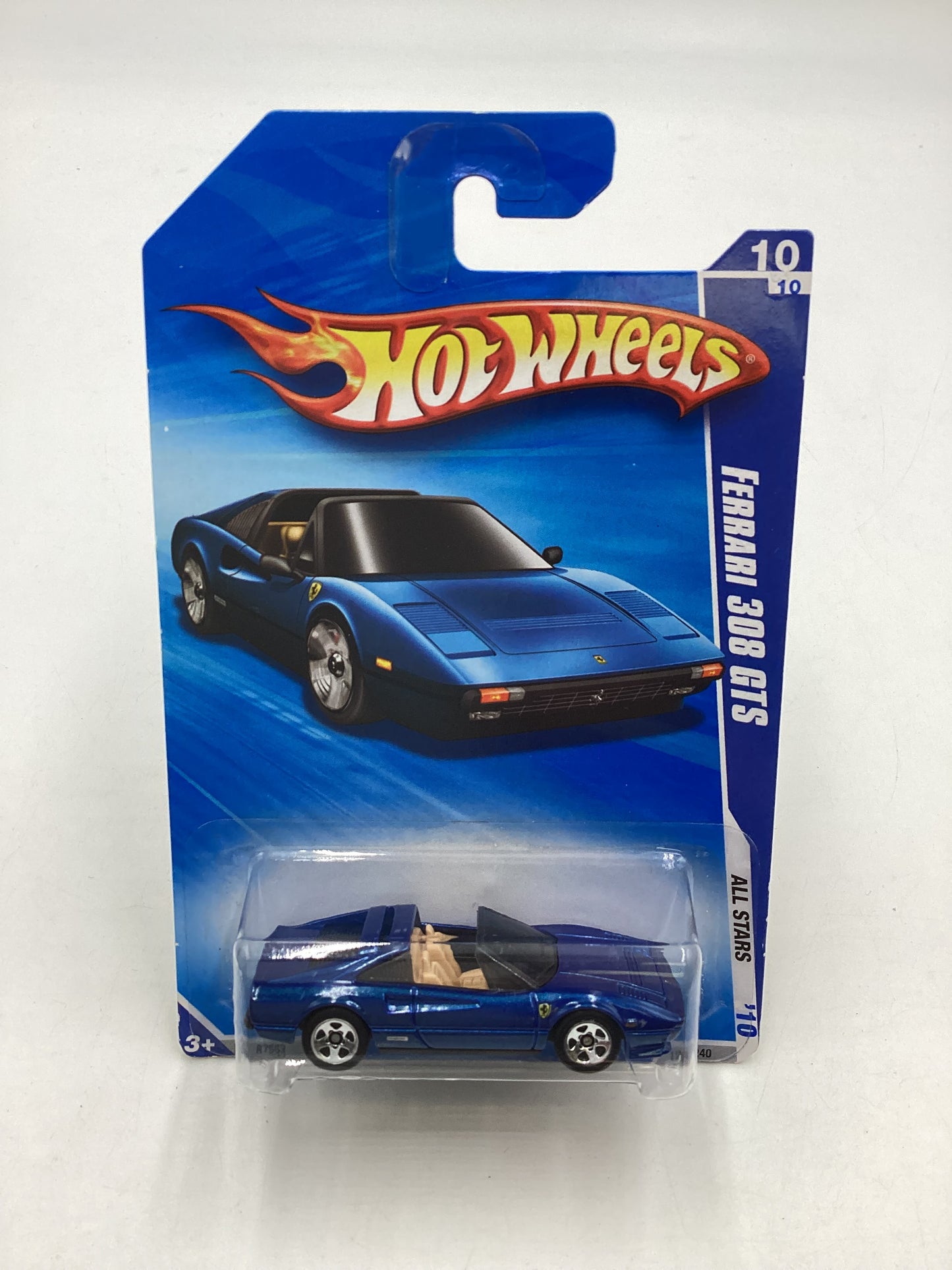 2010 Hot Wheels #128 Blue Ferrari 308 GTS with protector