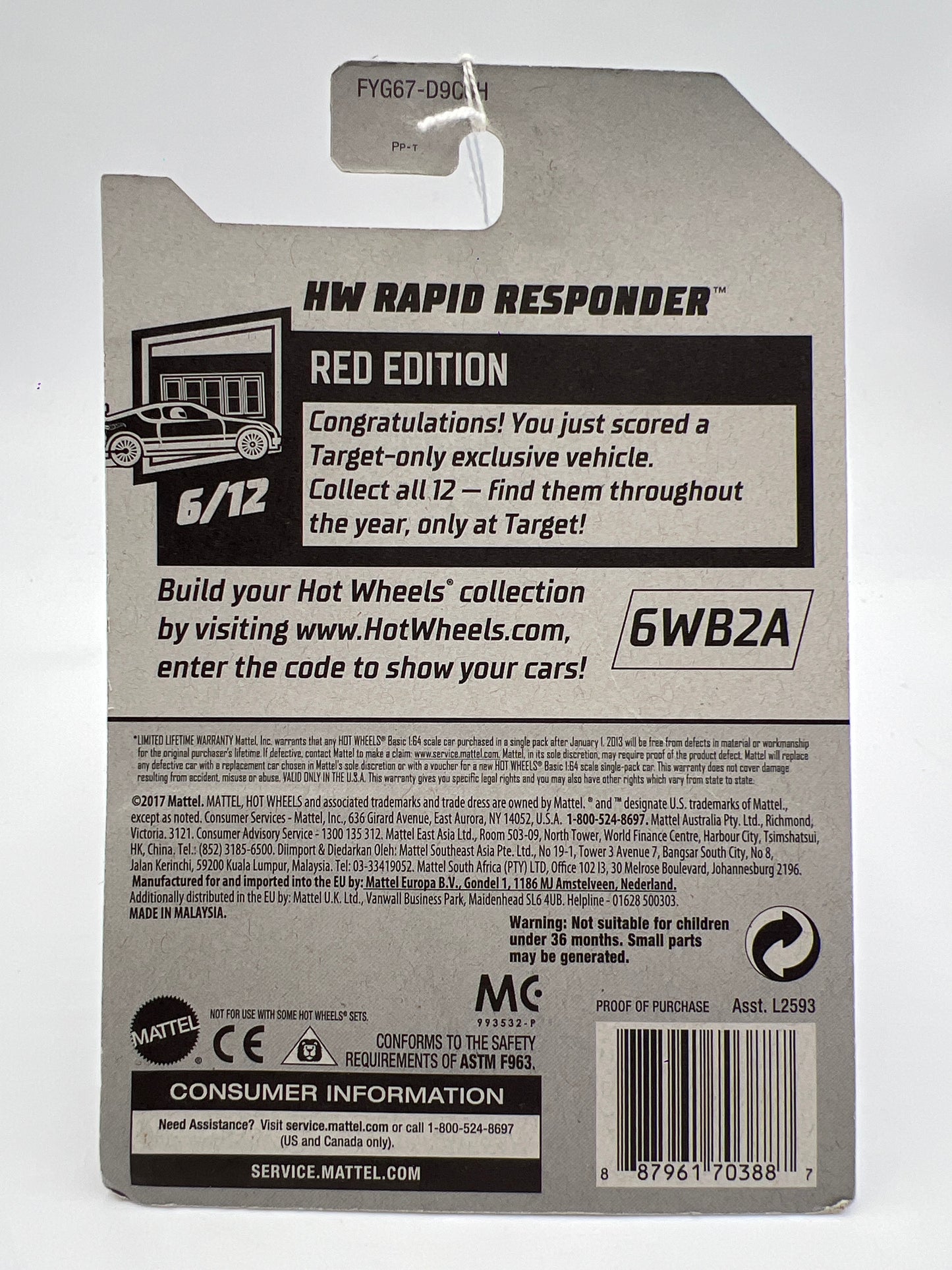 2019 Hot Wheels Target Exclusive Red Edition #123 Rapid Responder Red 148G