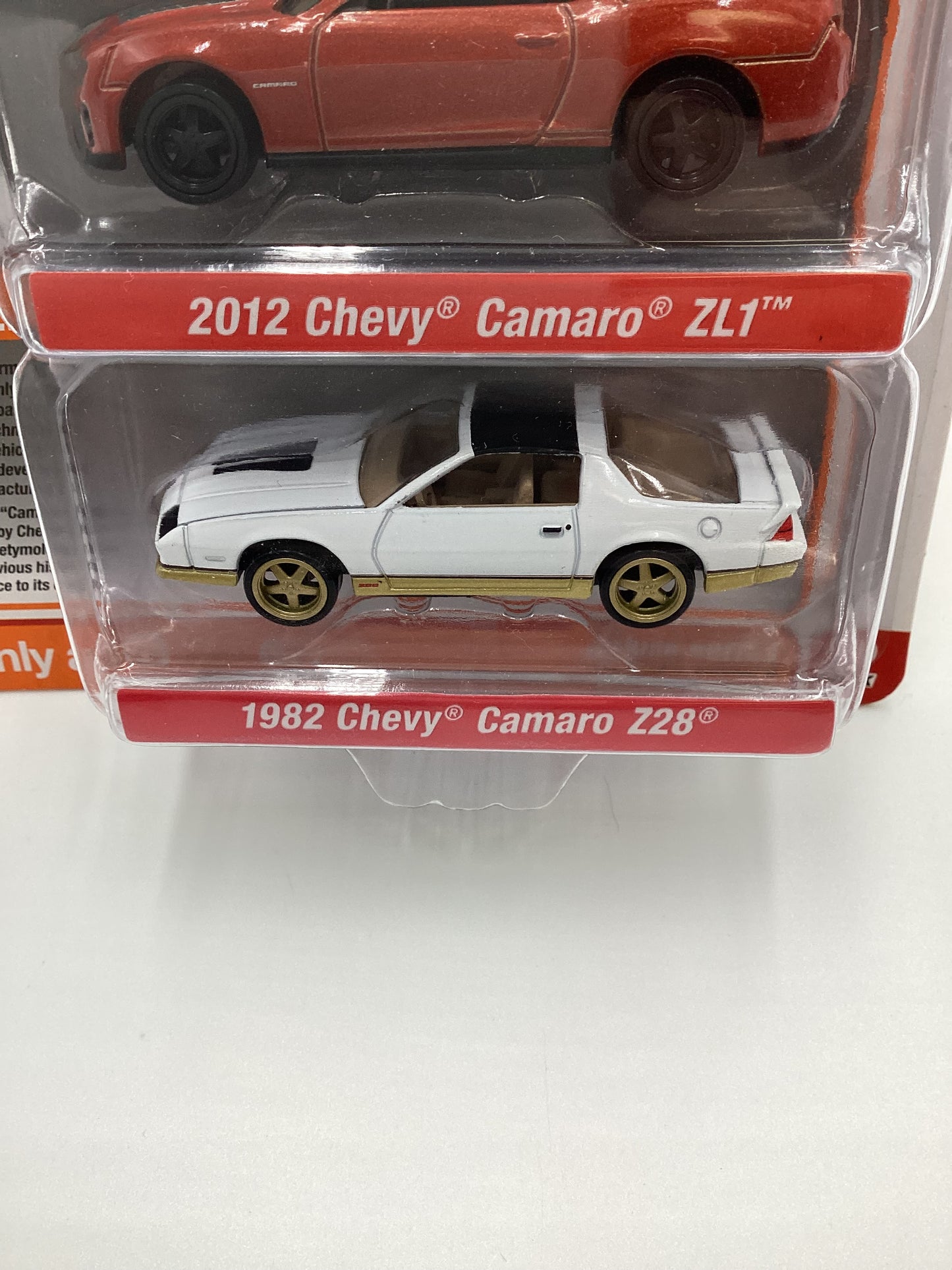 Auto World 2 Pack Target Exclusive F-Bodies Release 2 Version B 2012 Chevy Camaro ZL1 Dark Orange 1982 Chevy Camaro Z28 White 184D