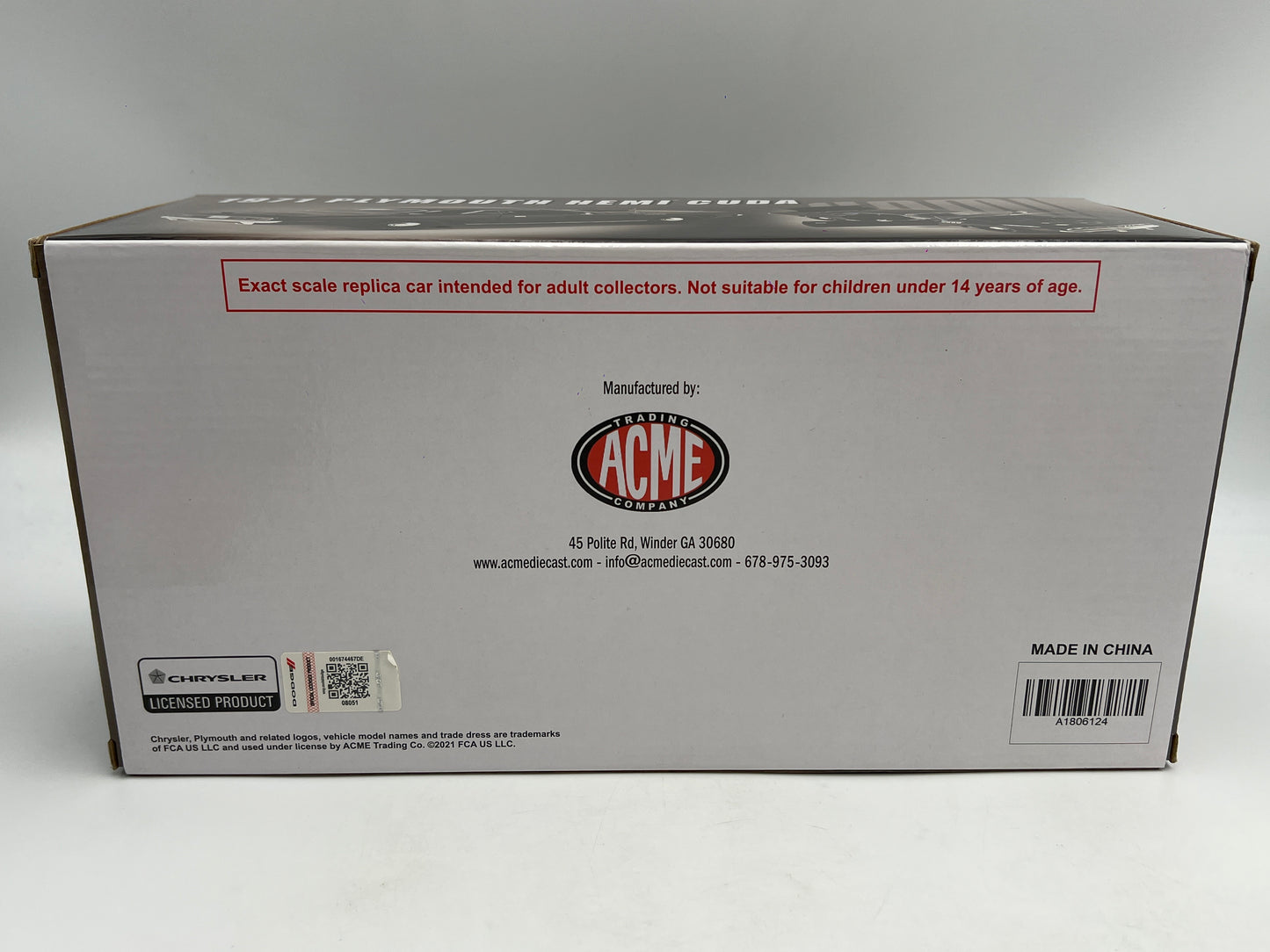Acme 1:18 Scale #435 Of Only 696 Made 1971 Plymouth Hemi 426 Cuda Black W/Box VHTF