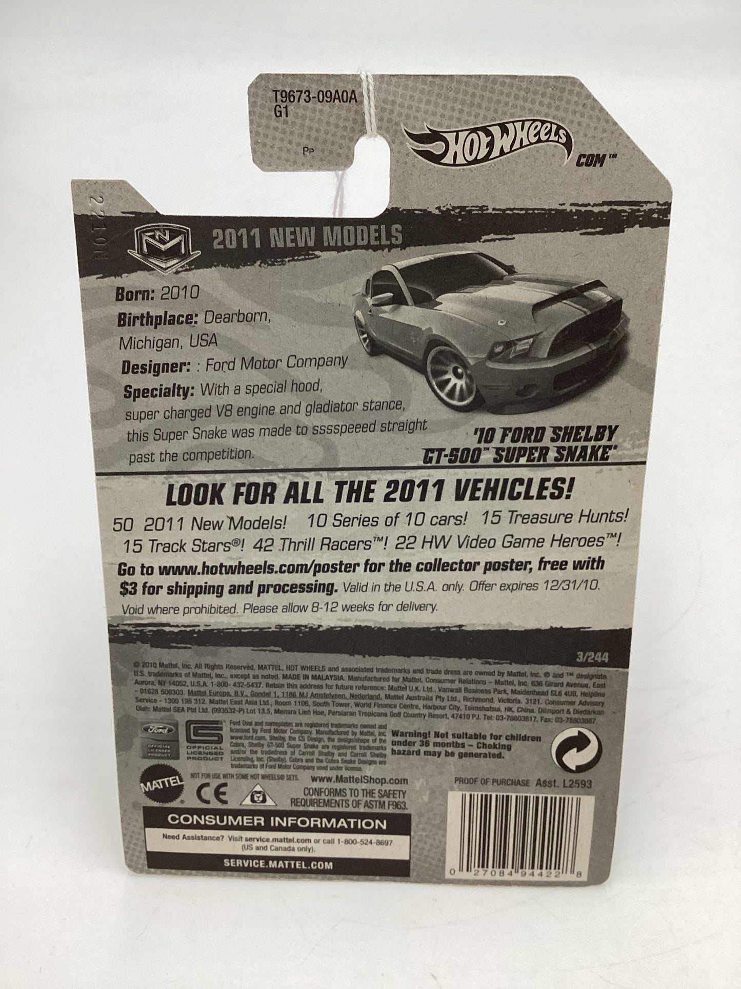 2011 Hot Wheels #3 10 Ford Shelby GT-500 Super Snake Blue 25H