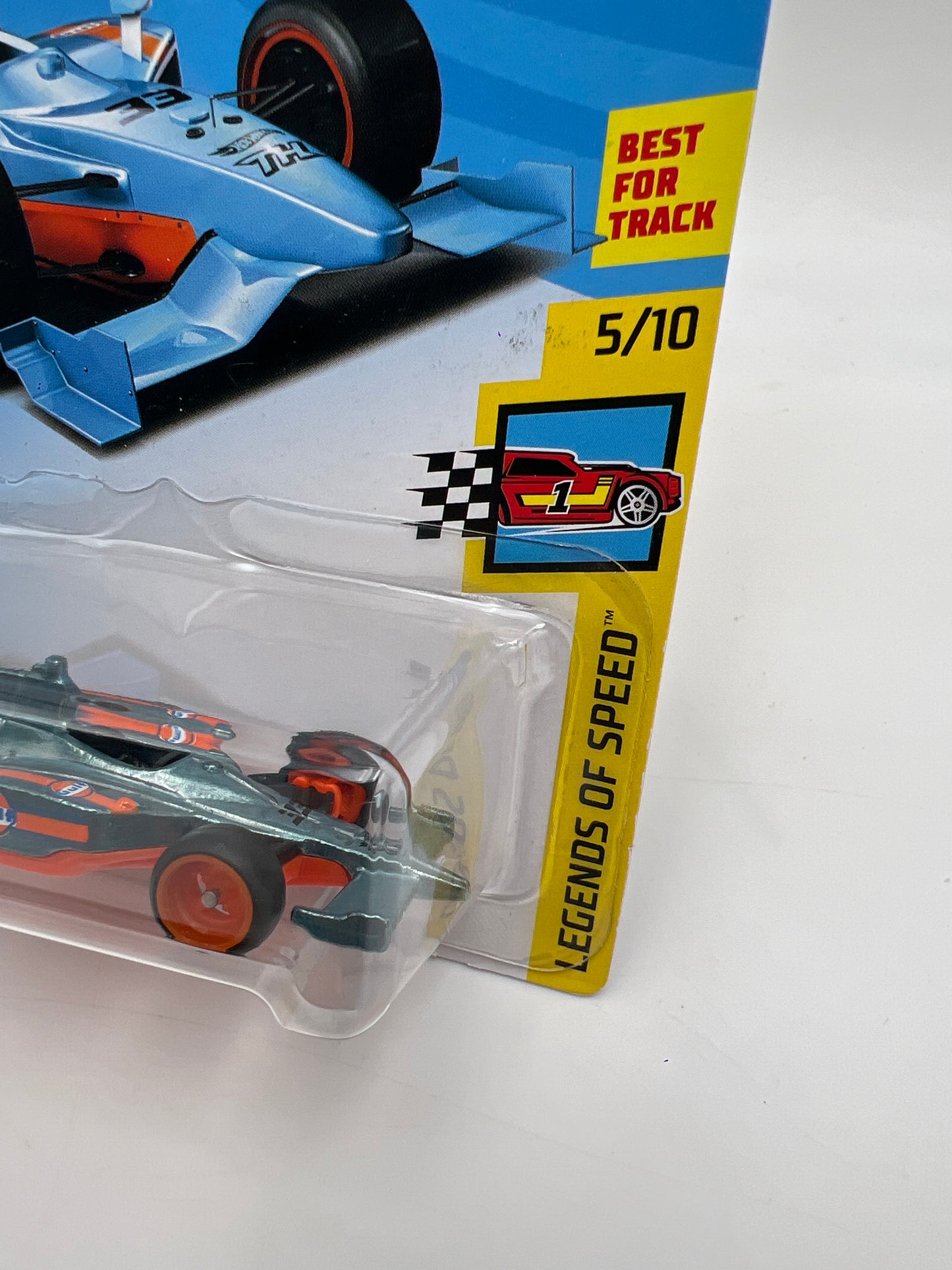 2018 Hot Wheels Super Treasure Hunt Indy 500 Oval Gulf Blue W/Protector