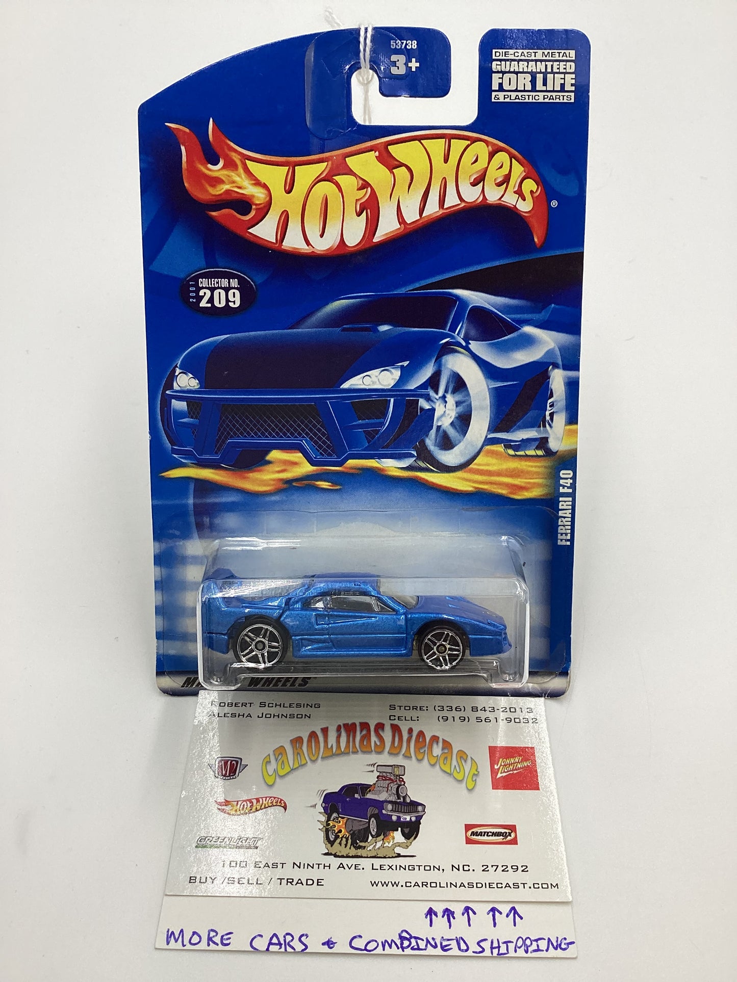 2001 Hot Wheels Collector #209 Ferrari F40 Blue SR