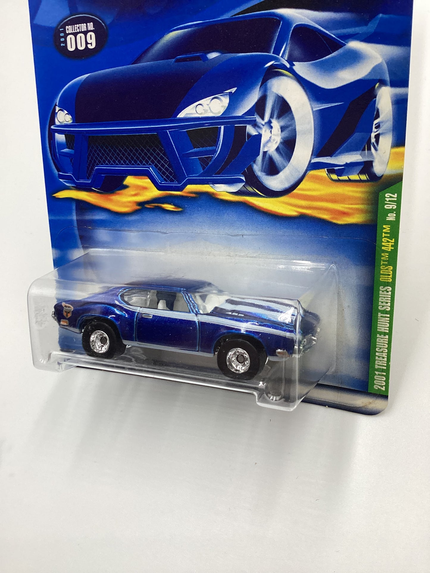 2001 Hot Wheels Treasure Hunt #009 Olds 442 Blue with protector