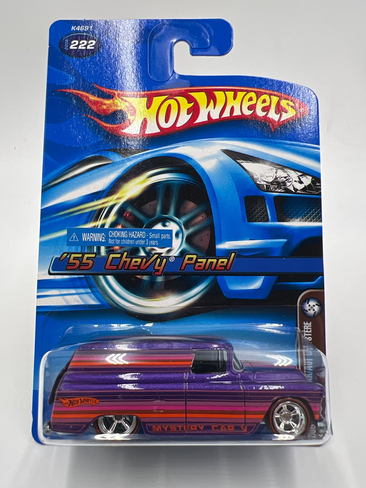 2006 Hot Wheels Mystery Car #222 55 Chevy Panel Real Riders W/Protector Cracked Blister