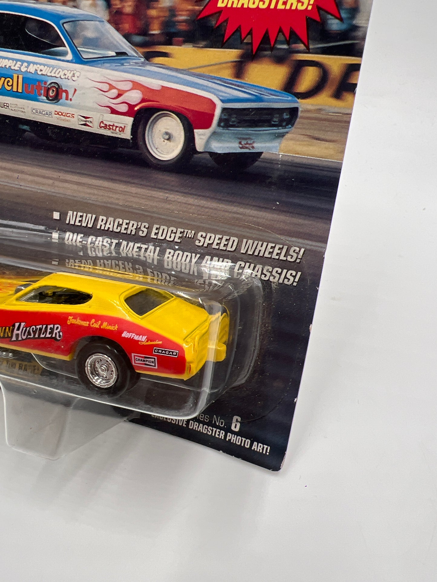 Johnny Lightning Dragsters USA Series 6 #1142 72 Chi-Town Hustler Yellow/Red Bad Card 186B