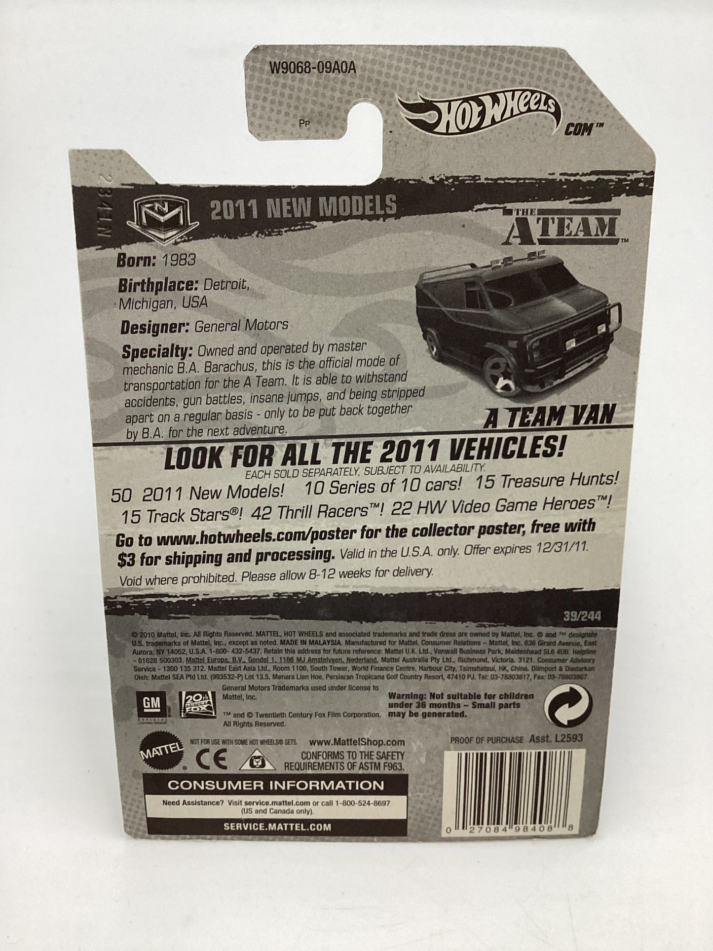 2011 Hot wheels #39 A Team Van Black with protector