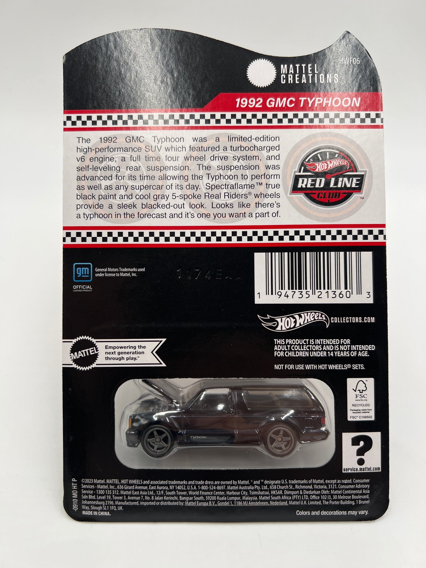 2024 Hot Wheels RLC Exclusive 1992 GMC Typhoon Black W/Protector
