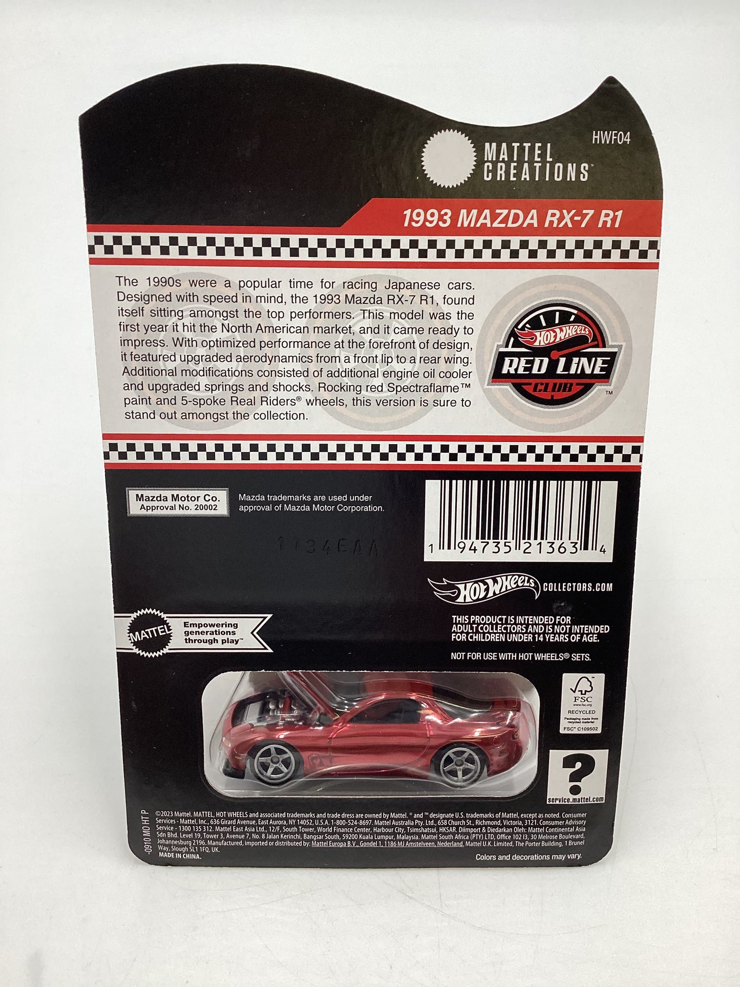 2024 Hot Wheels RLC 1993 Mazda RX-7 R1 Red with protector