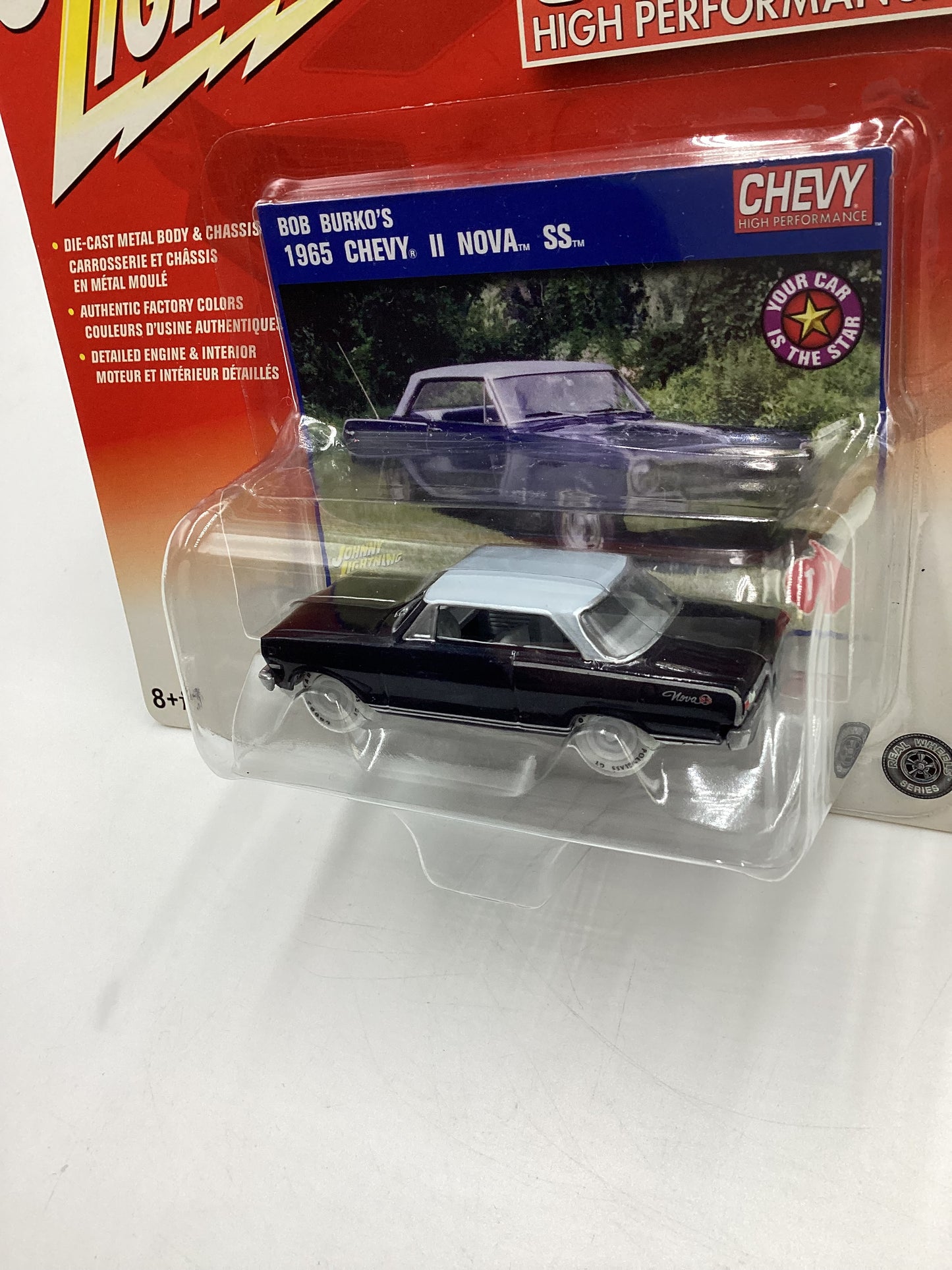 Johnny Lightning Chevy High Performance #1 Bob Burkos 1965 Chevy II Nova SS Black White Lightning Chase VHTF