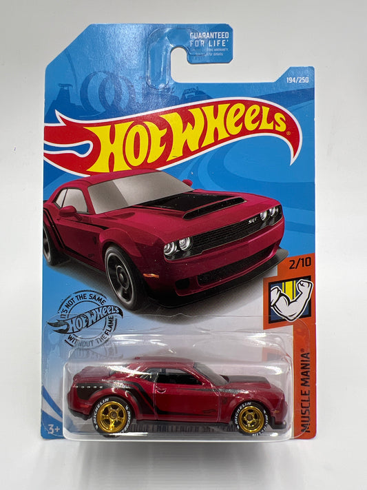 Hot Wheels 18 Dodge Challenger SRT Demon Red Wheel Swap Custom On Card W/Protector SR