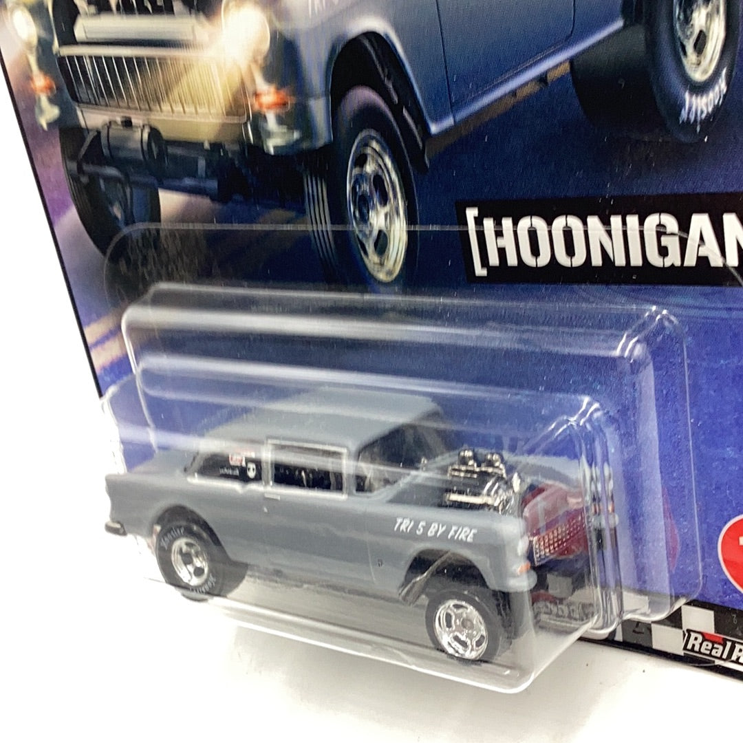 Hot Wheels Boulevard #11 55 Chevy Bel Air gasser Hoonigan chrome grill/ bumper D2