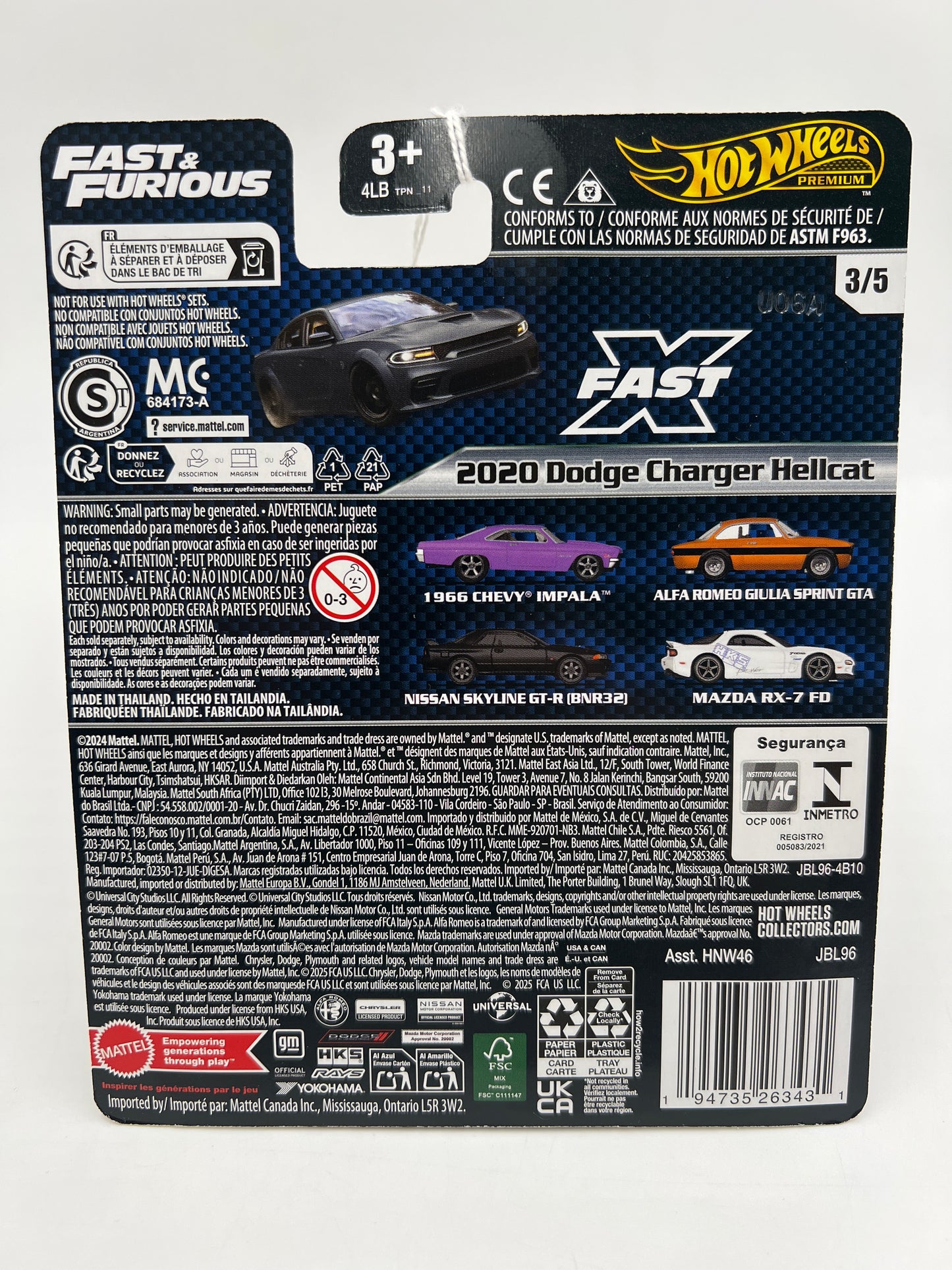 Hot Wheels Premium Fast & Furious #3 2020 Dodge Charger Hellcat Gray 247B