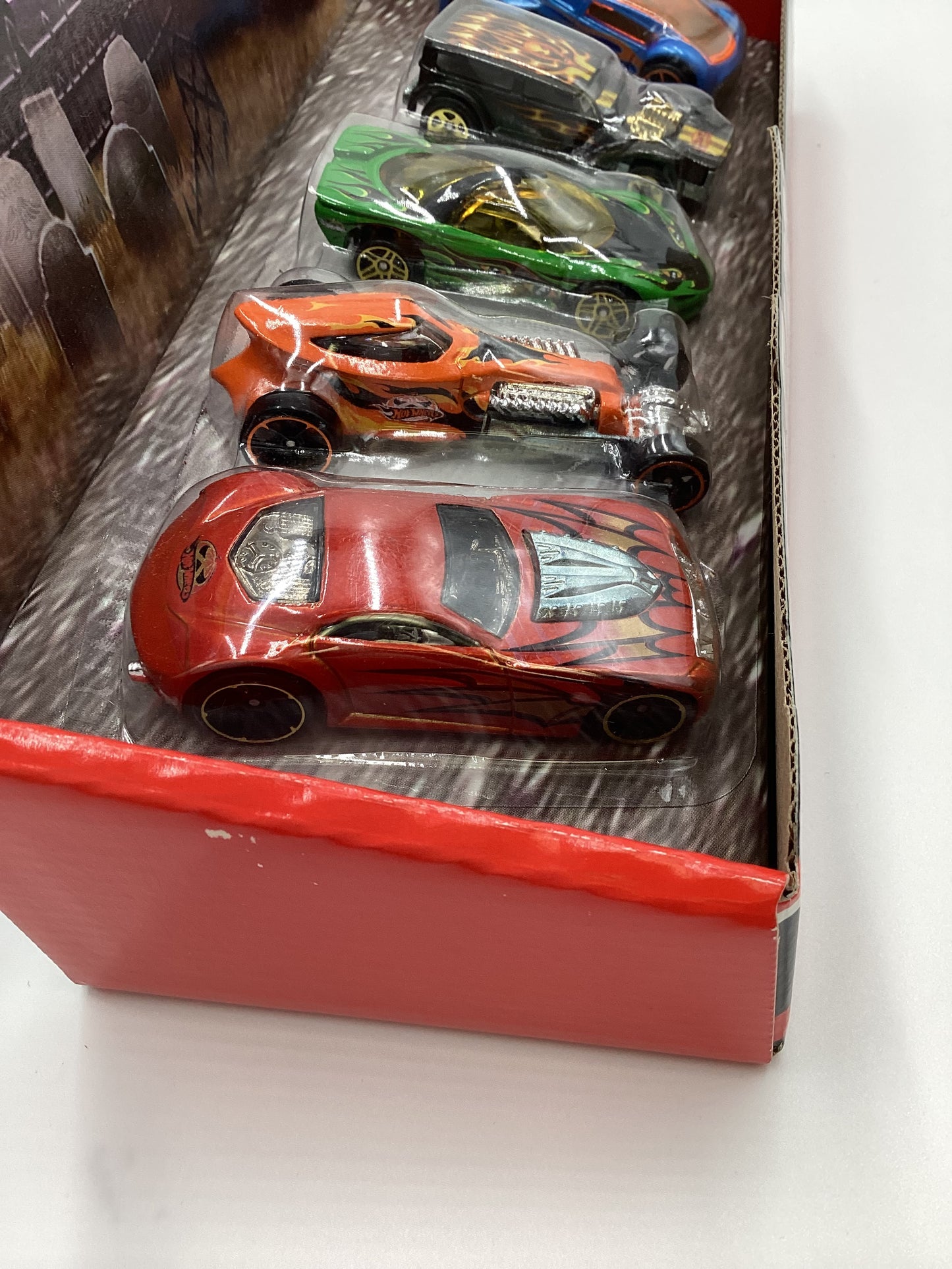 2009 Hot wheels Scary Cars 5 Car Box Set The Demon/ Sweet 16 II/ Sir Ominous/ Pontiac Banshee/ Phantom Racer