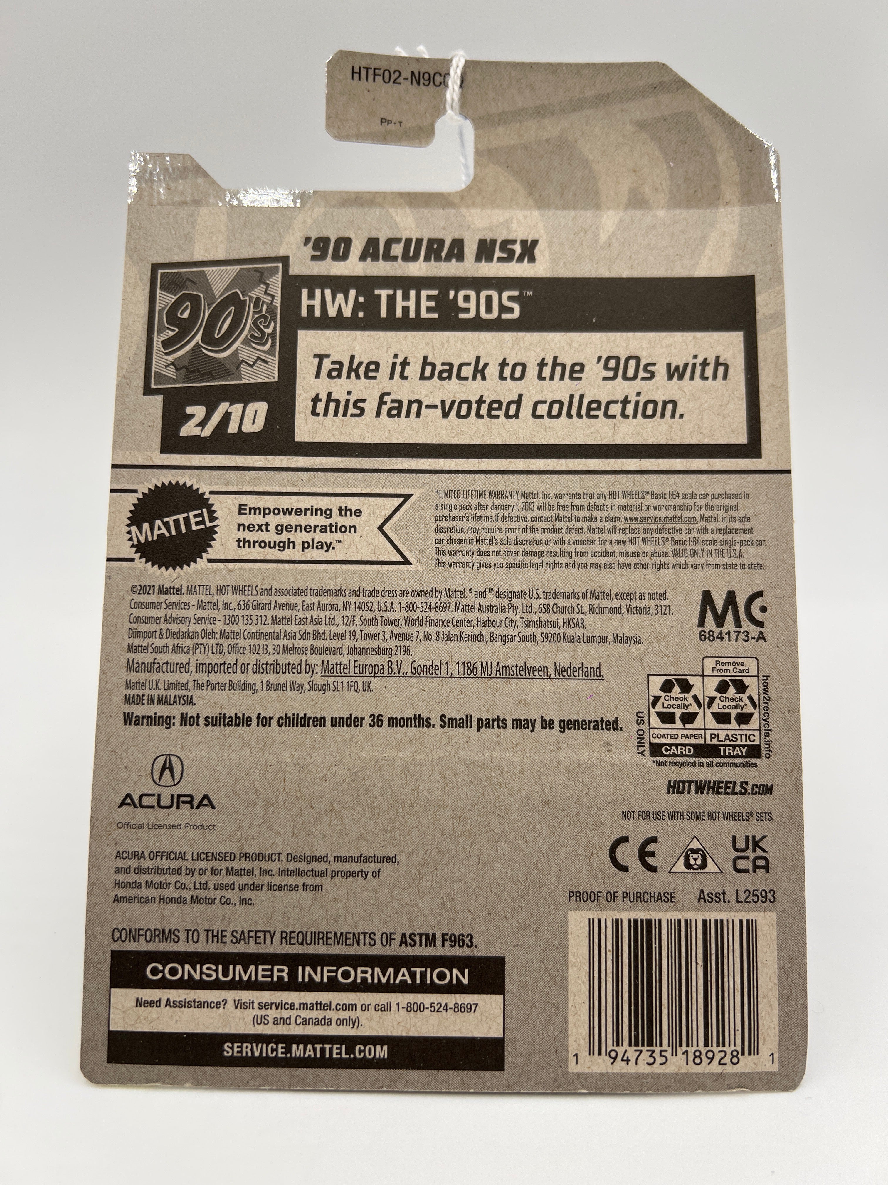 2024 Hot Wheels HW: The 90s #175 90 Acura NSX White 106B