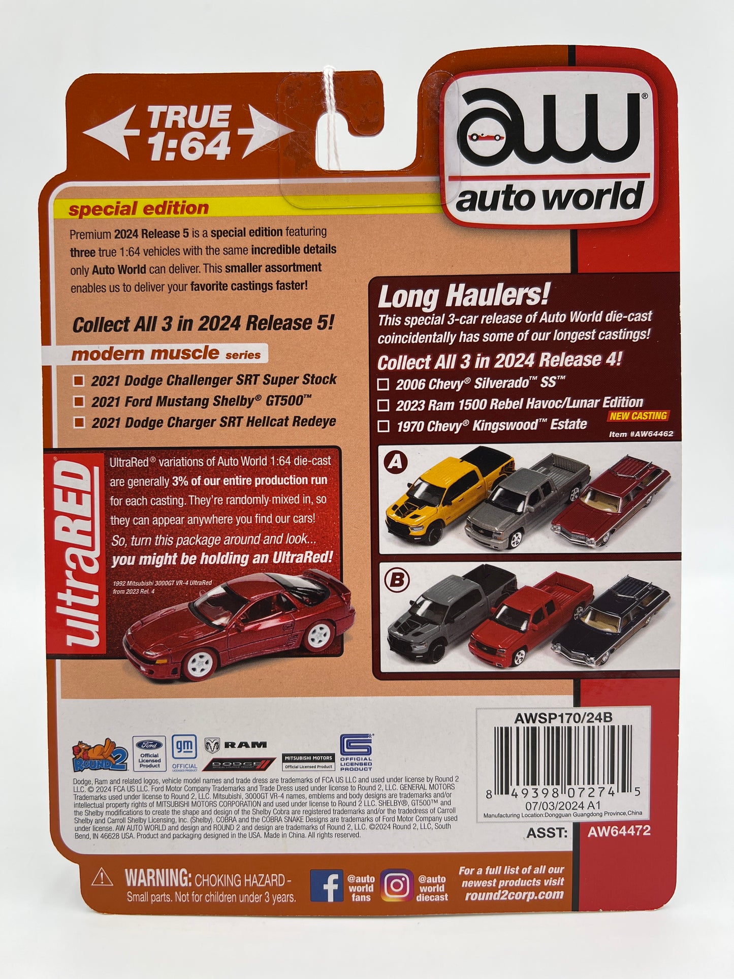 Auto World Modern Muscle Release 5 Version A CHASE 2021 Dodge Challenger SRT Super Stock Red Ultra Red