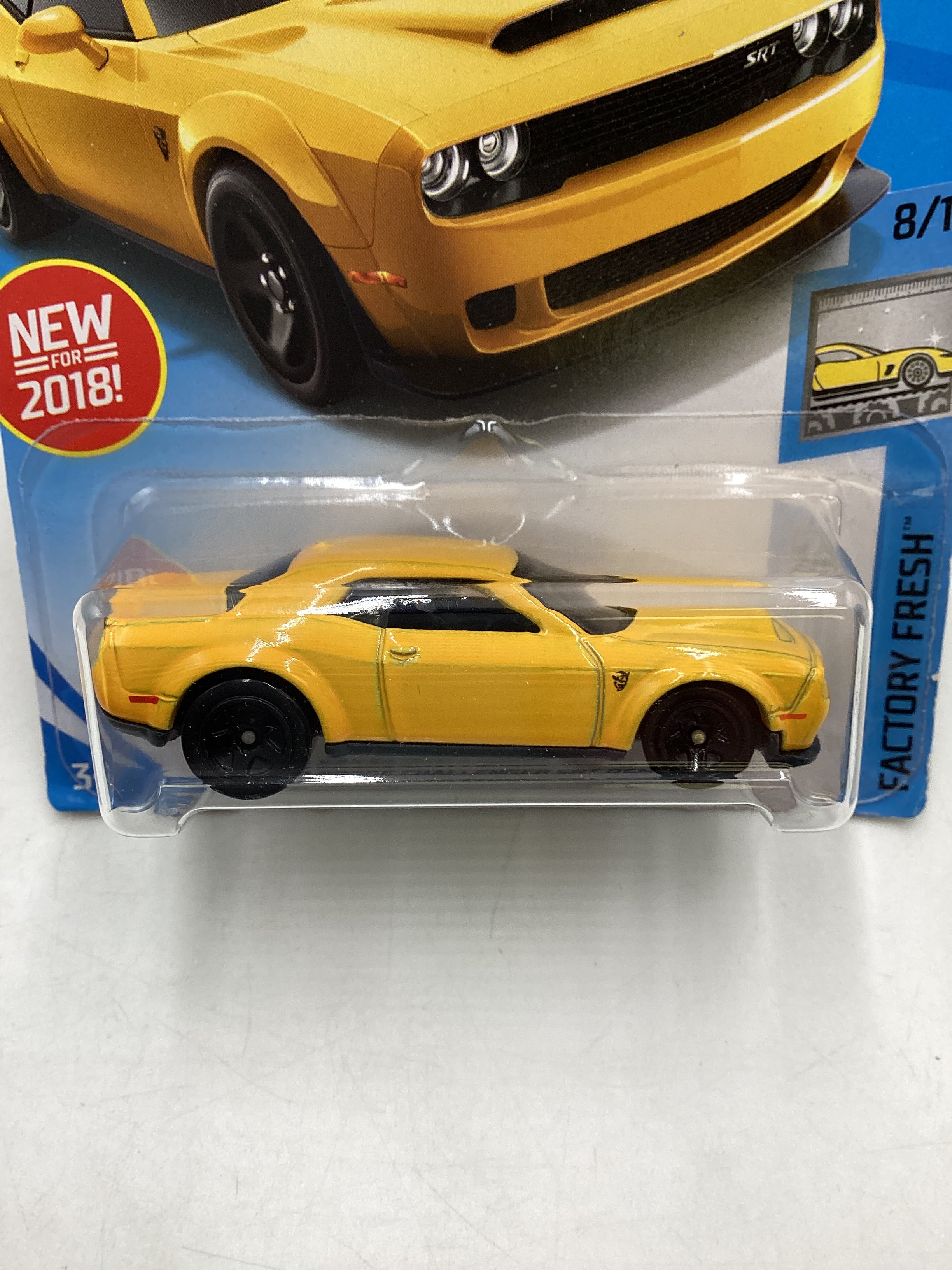 2018 Hot Wheels #319 Yellow 18 Dodge Challenger SRT Demon 44B