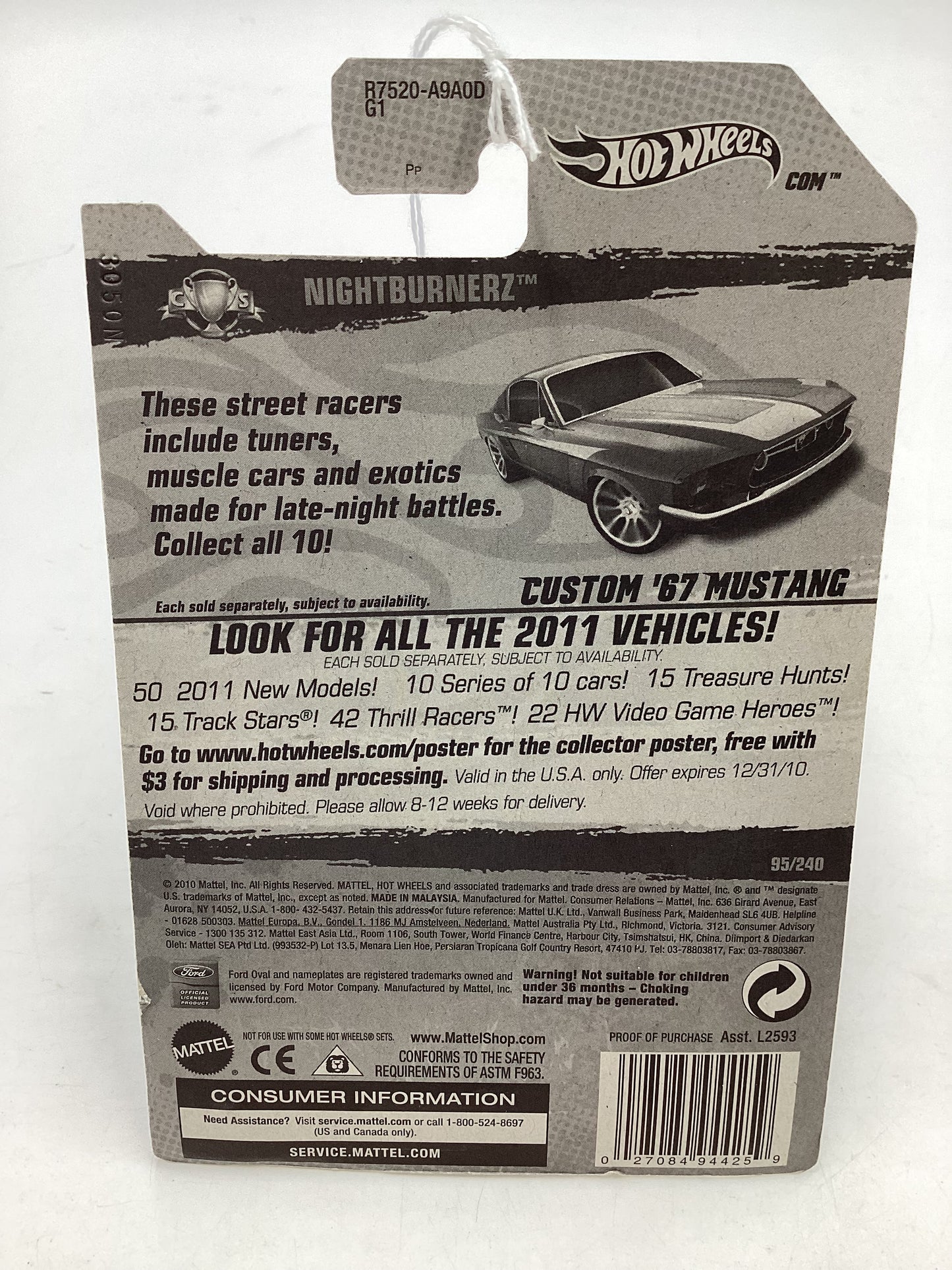 2011 Hot Wheels #95 Custom ‘67 Mustang 19C